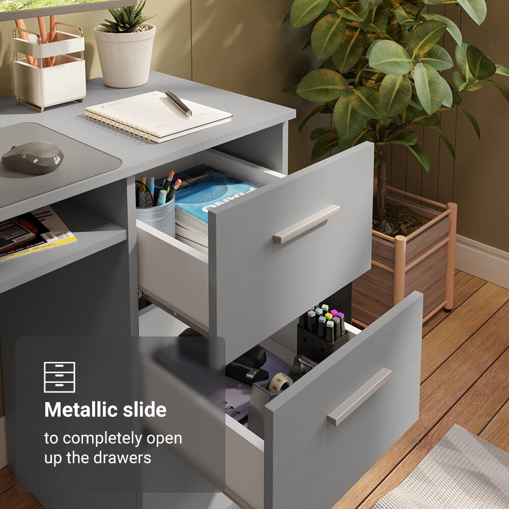 Metallic slide to completely open up the drawers
