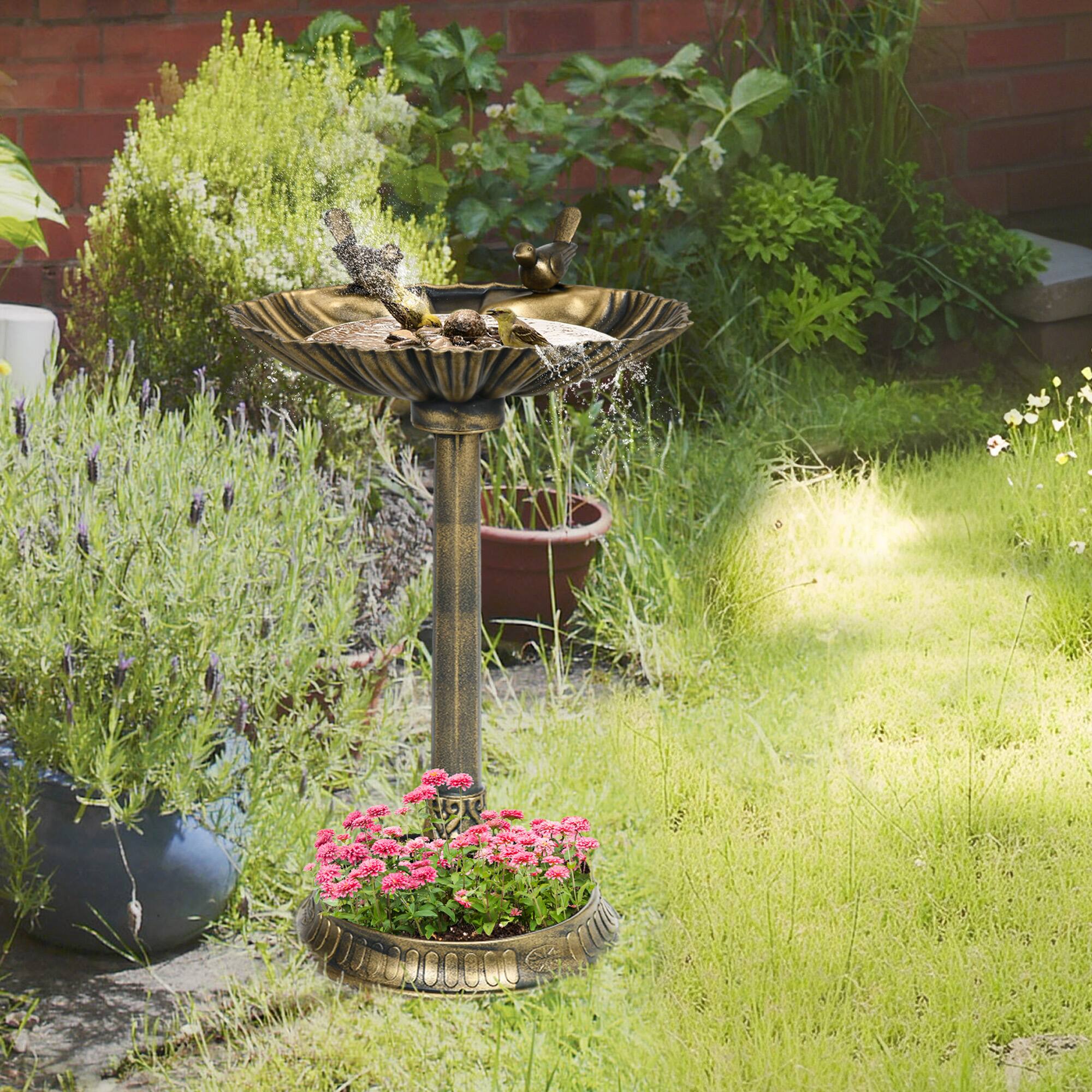 Alt View 1. Outsunny - Antique Bird Bath Decorative Birdbath Bird Feeder Bowl with Planter Pedestal and Bird Statues - Bronze.