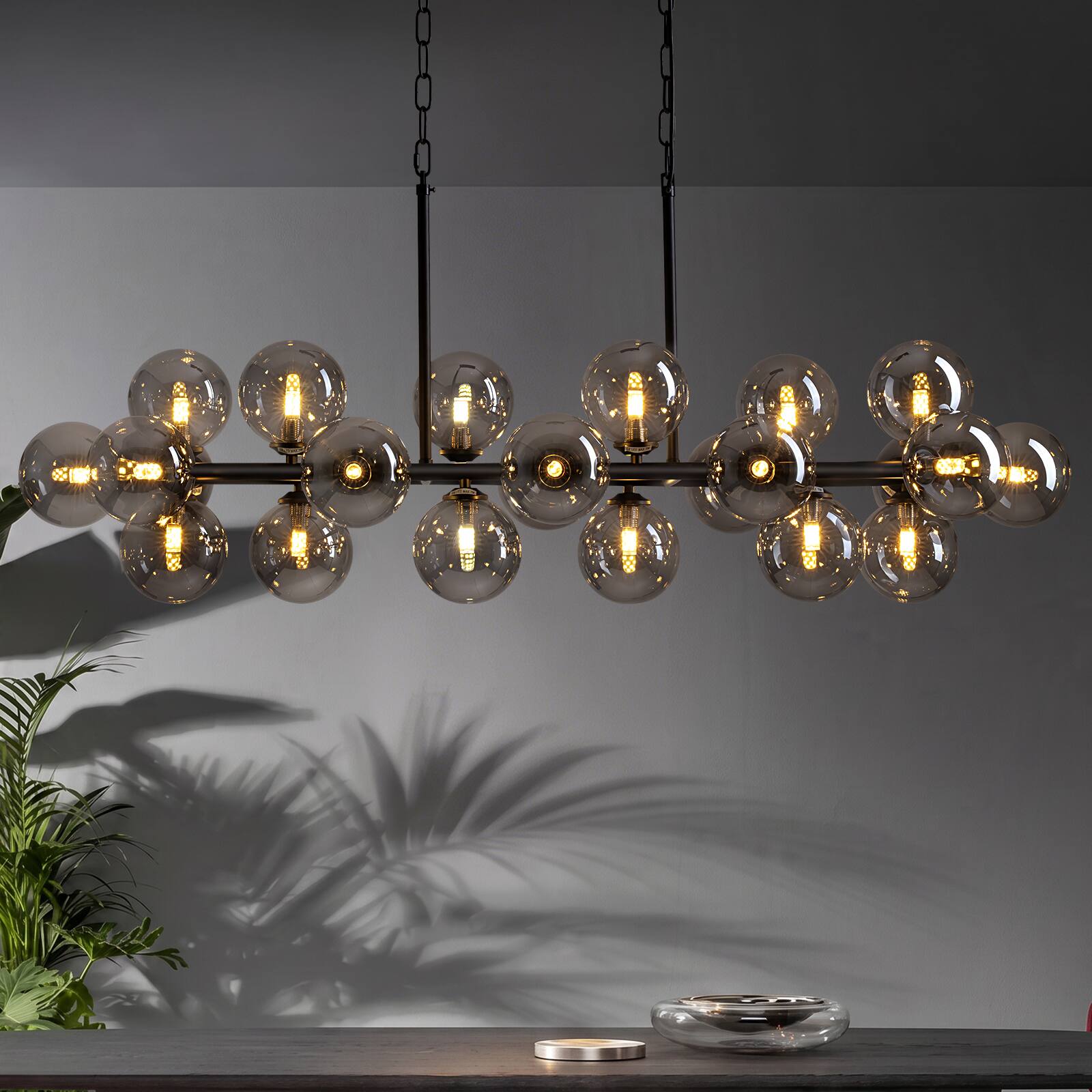 Angle. Siljoy - 47 Inch 24 Lights Luxury Smoke Globe Linear Molecular Chandelier for  Island Dining Room Living Room and Foyer - smoky gray.