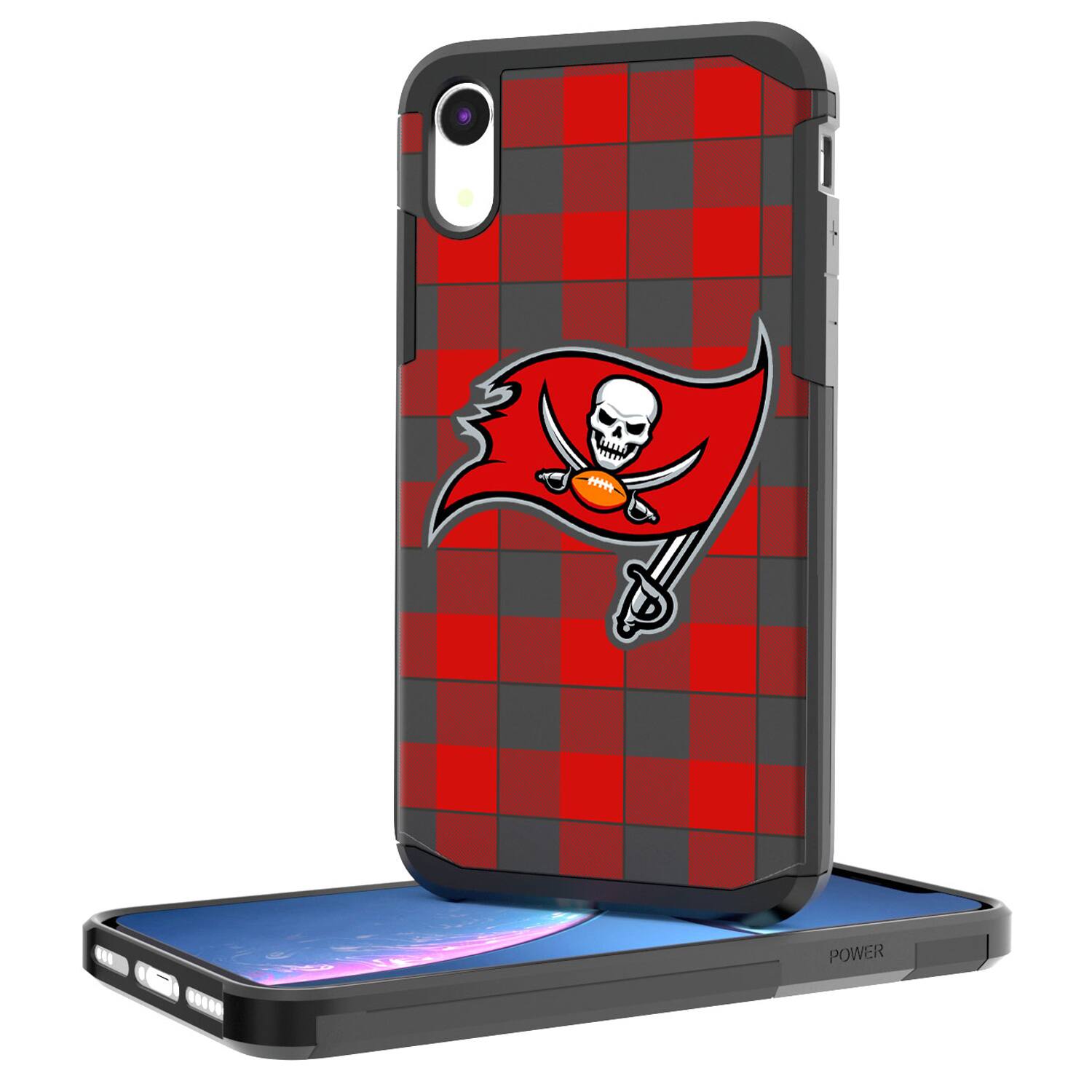 Front. Keyscaper - Tampa Bay Buccaneers iPhone Rugged Plaid Design Case - XR - Multicolor.