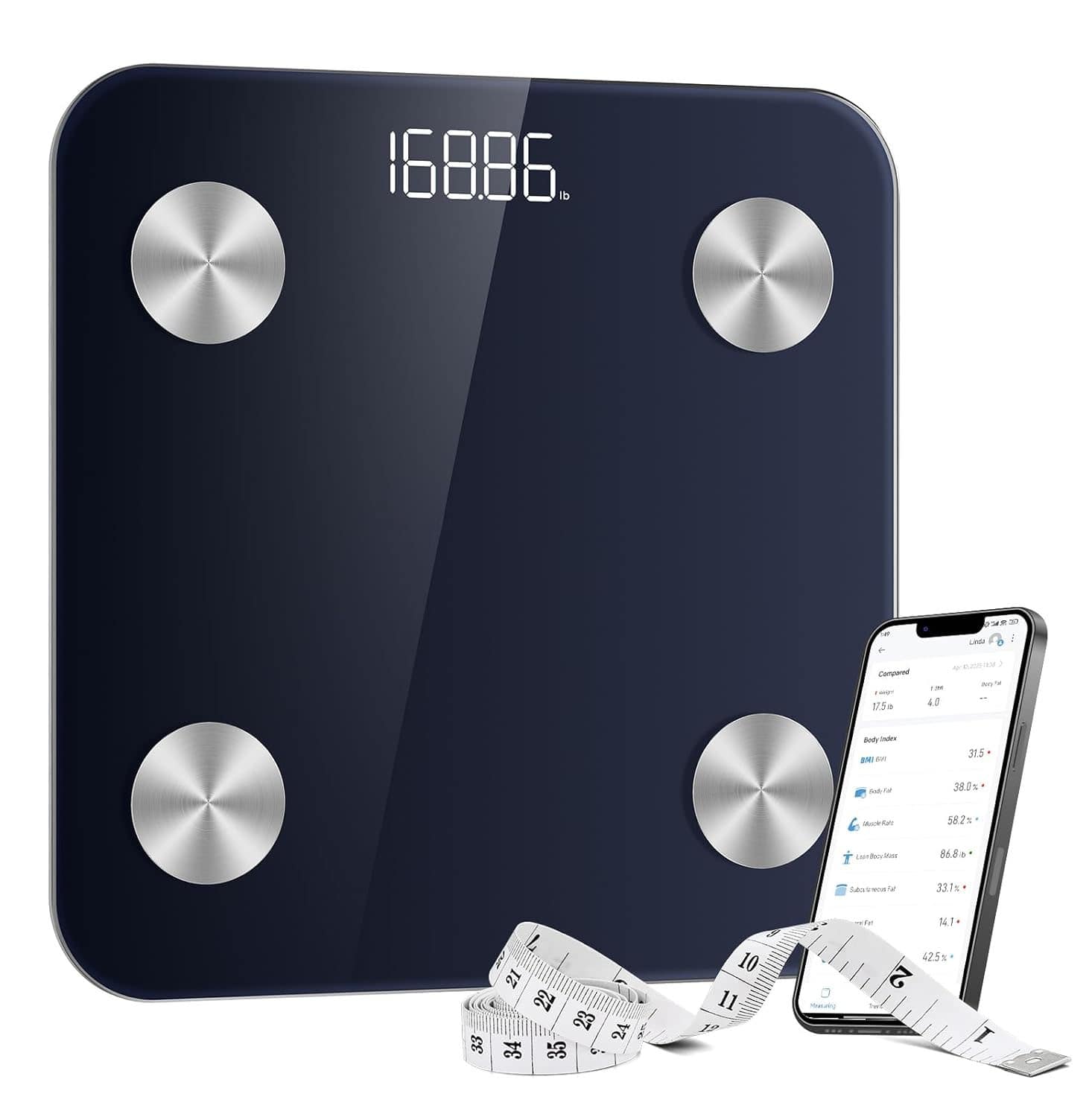 FINEAK - Advanced Smart Bathroom Scale-20 Body Metrics & App - Blue Smart Bluetooth