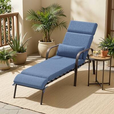 Alt View 4. Crestlive Products - Crestlive Products Brown Metal Frame Stationary Chaise Lounge Chair Dark Blue Cushioned Seat - Dark Blue.
