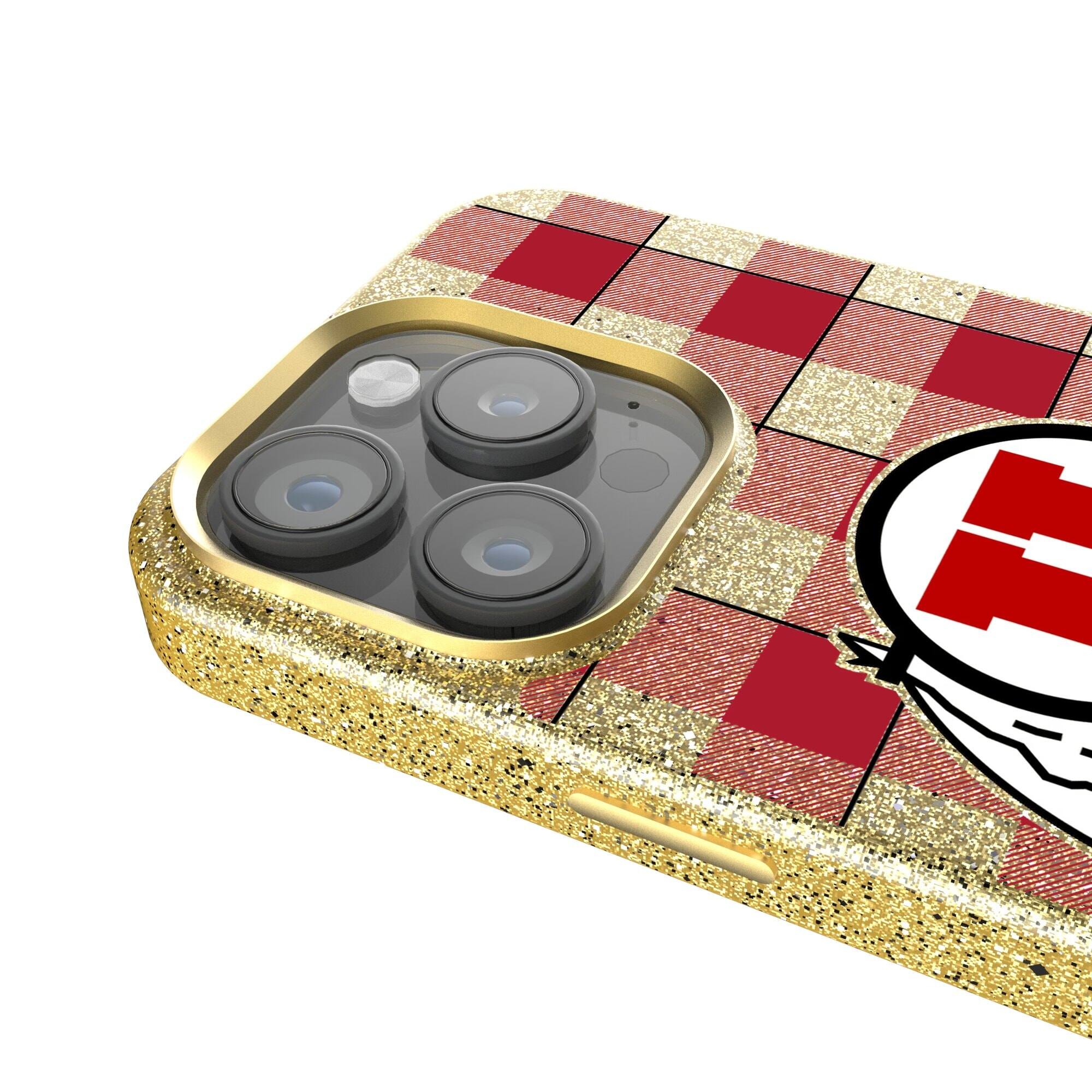 Alt View 2. Keyscaper - Utah Utes Plaid Bling iPhone Case - 14 Pro - Gold.