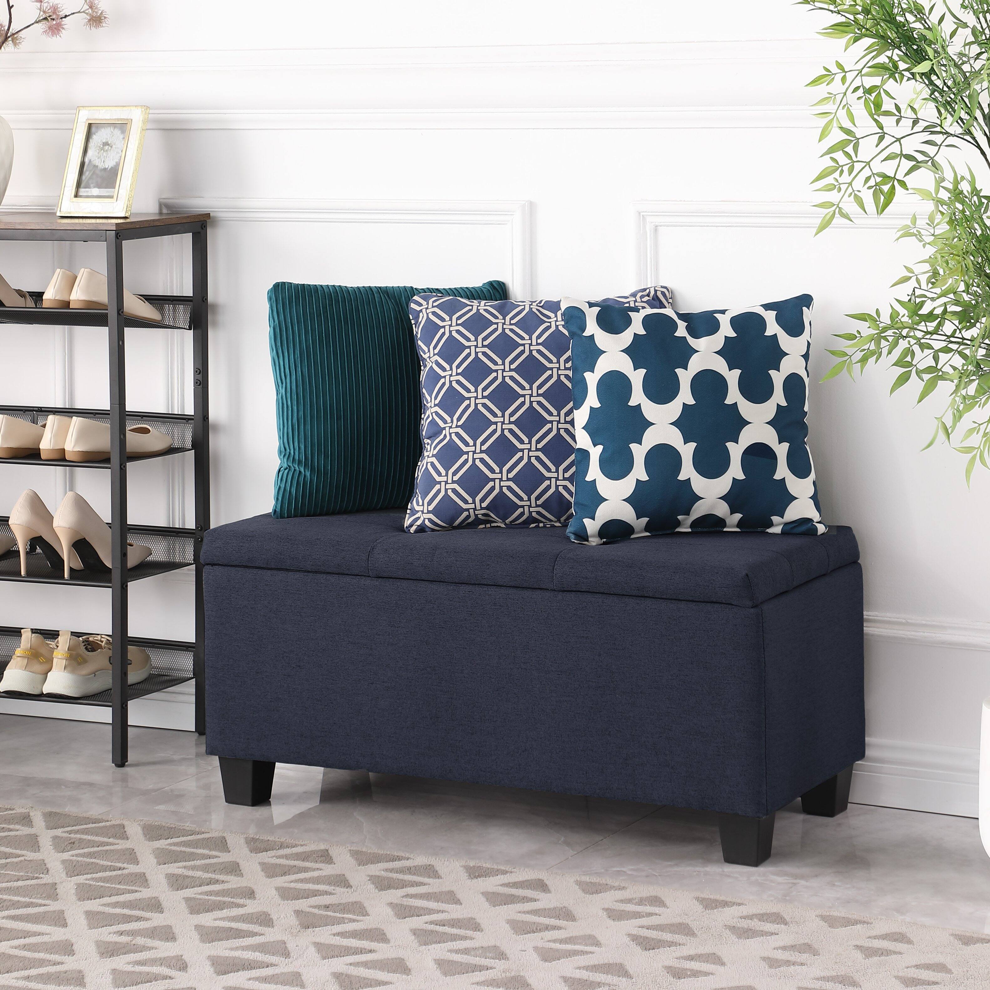 Back. Ropilly - Ropilly Three in One Storage Ottoman Bench Set Tufted Linen Entryway Bench - Blue.