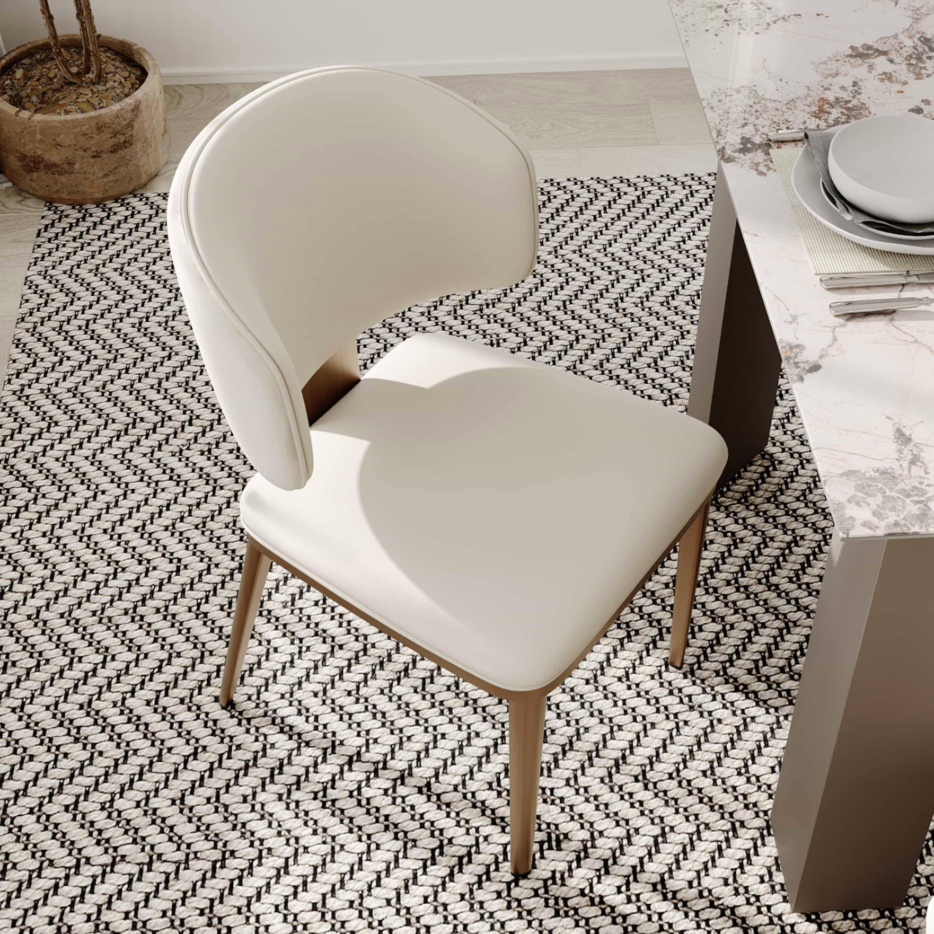 Back. POVISON - Modern Upholstered Dining Chairs Set of 2, Faux Leather Accent Chairs, Side Chairs with Curved Back, Fully Assembled - Beige & Bronze.