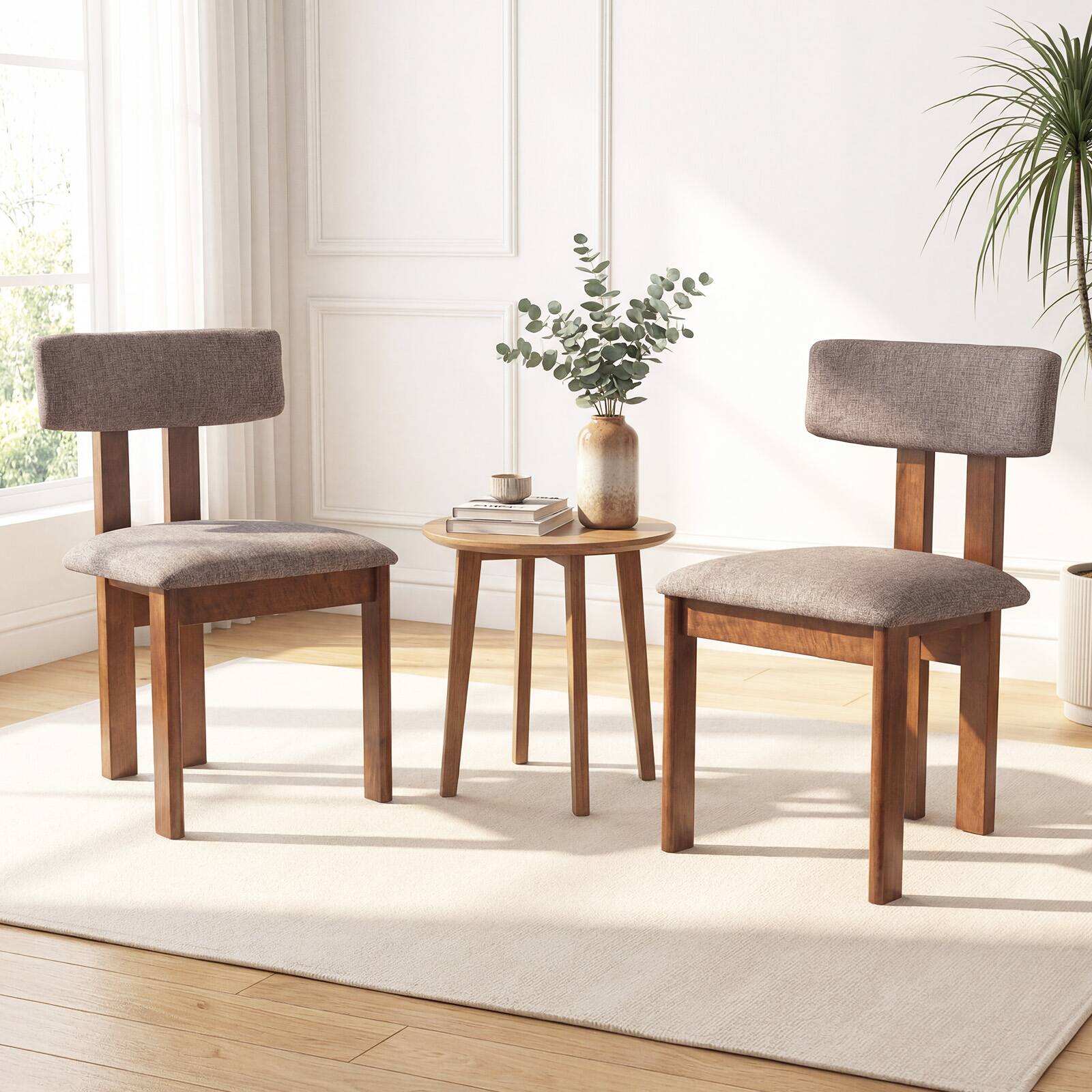 Alt View 4. Costway - Costway Dining Chairs Set of 4 Upholstered Kitchen Side Chairs with Curved Backrest - Walnut & Gray.