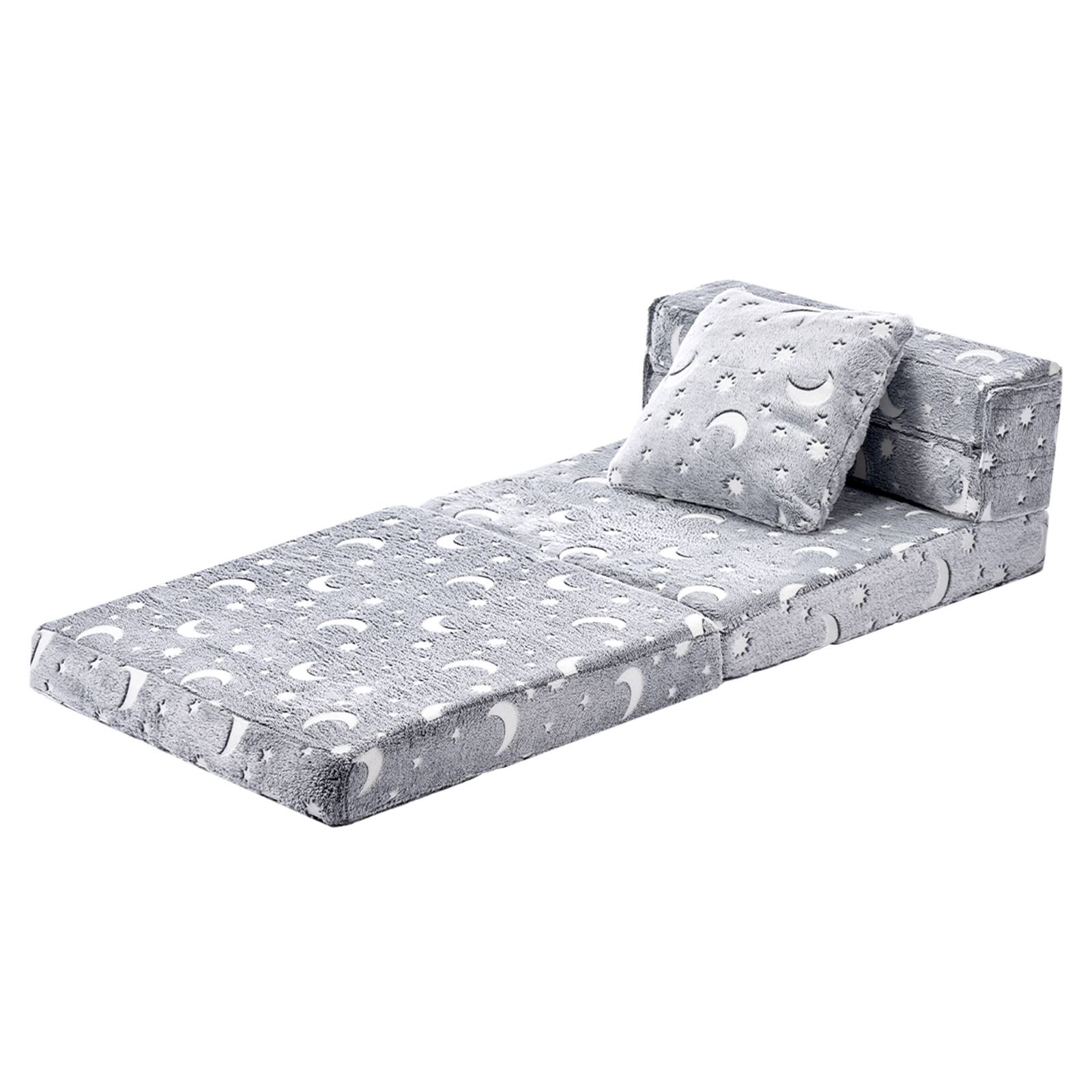 Alt View 5. VEVOR - 3-in-1 Kids Sofa, Foldable Toddler Soft Couch, Glow in the Dark Kids Couch Fold Out with 28D Sponge & Flannel Fabric - Gray.