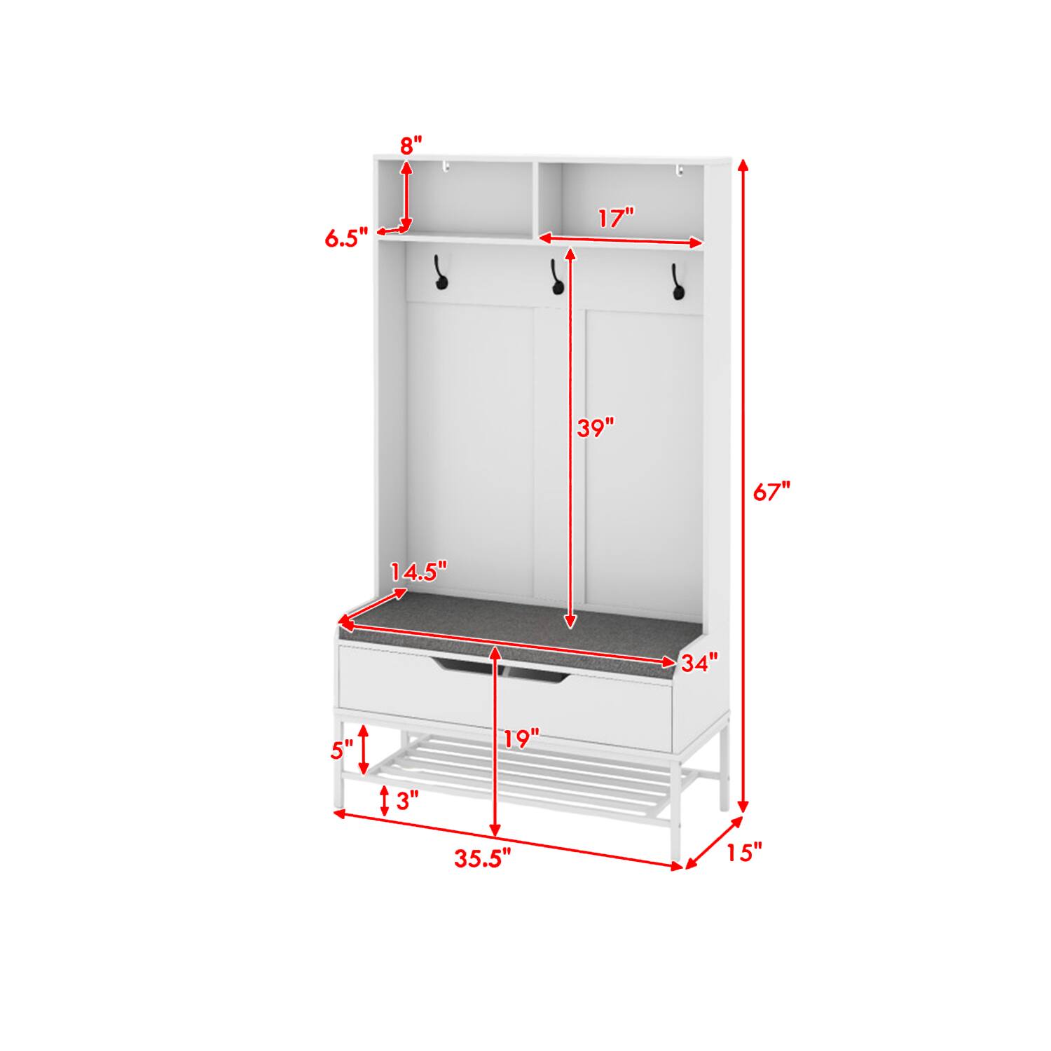 8" 6.5" 17" 39" 67" 14.5" 34" 5" 19" 35.5" 15"