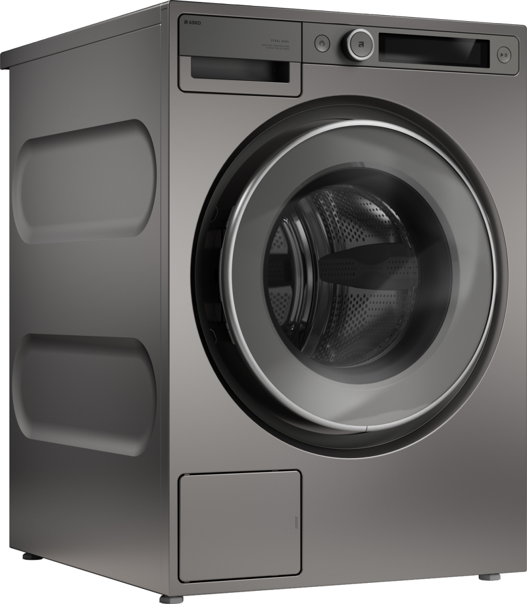 Angle. Asko - 2.8 Cu.Ft. High-Efficiency Front Load Washer, Auto Dose, Steel Seal, 24.3 lb capacity, 1400 RPM max spin, Stackable - Titanium.