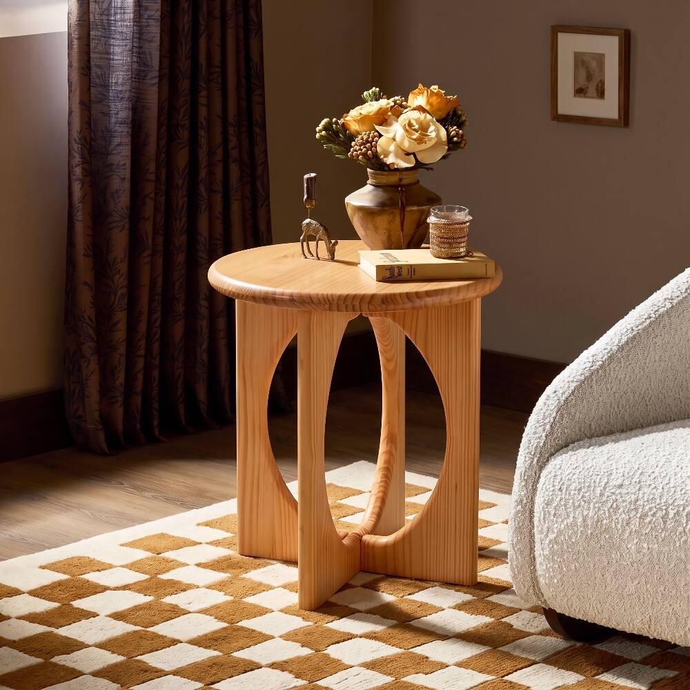 Angle. Loheer - Loheer Natural Pine End Table Round Side Table Geometric Cross-Leg Modern Accent Table for Living Room - Natural.