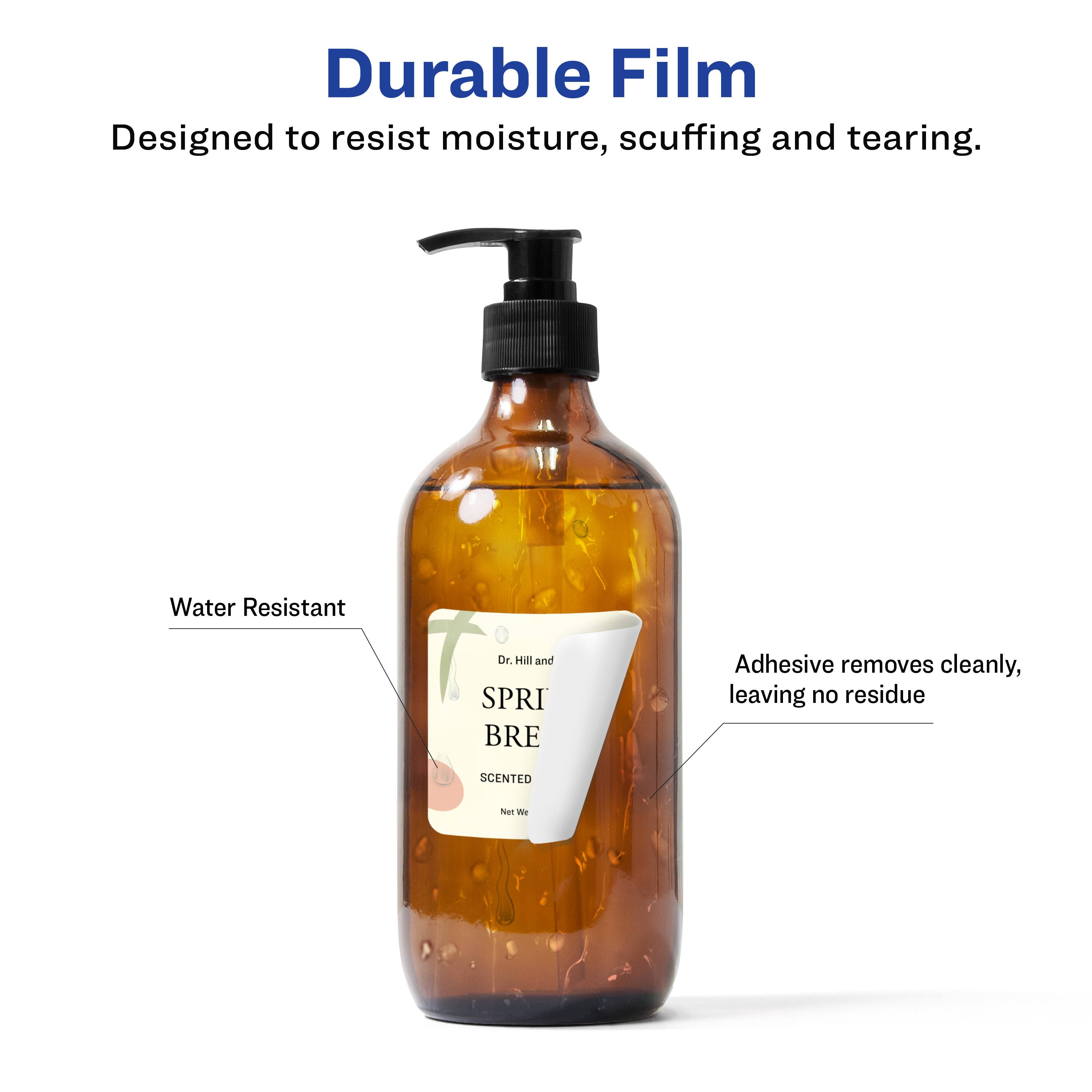 Durable Film  
Designed to resist moisture, scuffing and tearing.  

Water Resistant  

Adhesive removes cleanly, leaving no residue  

Dr. Hill and SPRI BRE  
SCENTED