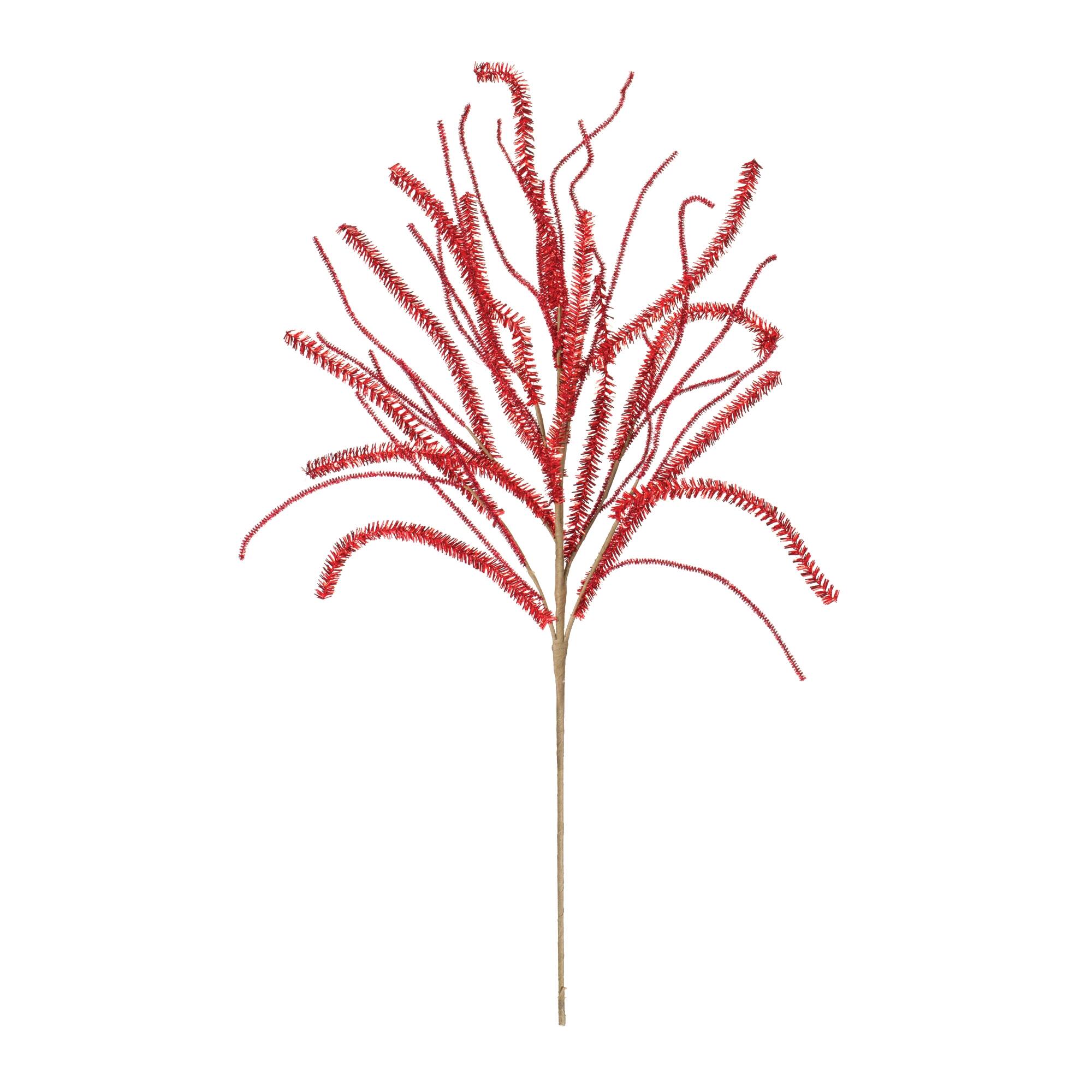 Angle. BreeBe - Glittered Pine Tinsel Branch (Set of 2) - Red.