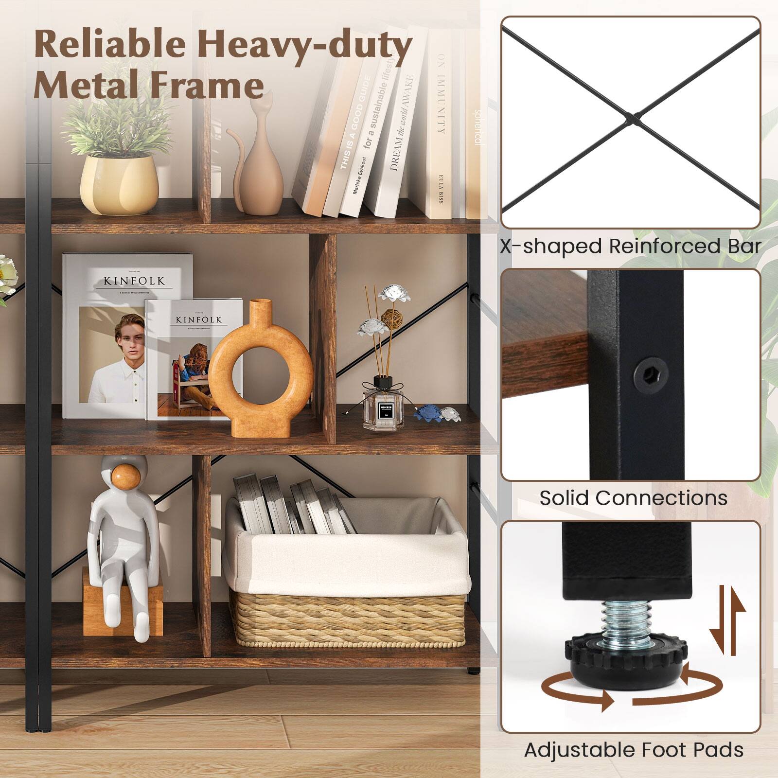 Reliable Heavy-duty Metal Frame

- X-shaped Reinforced Bar
- Solid Connections
- Adjustable Foot Pads
