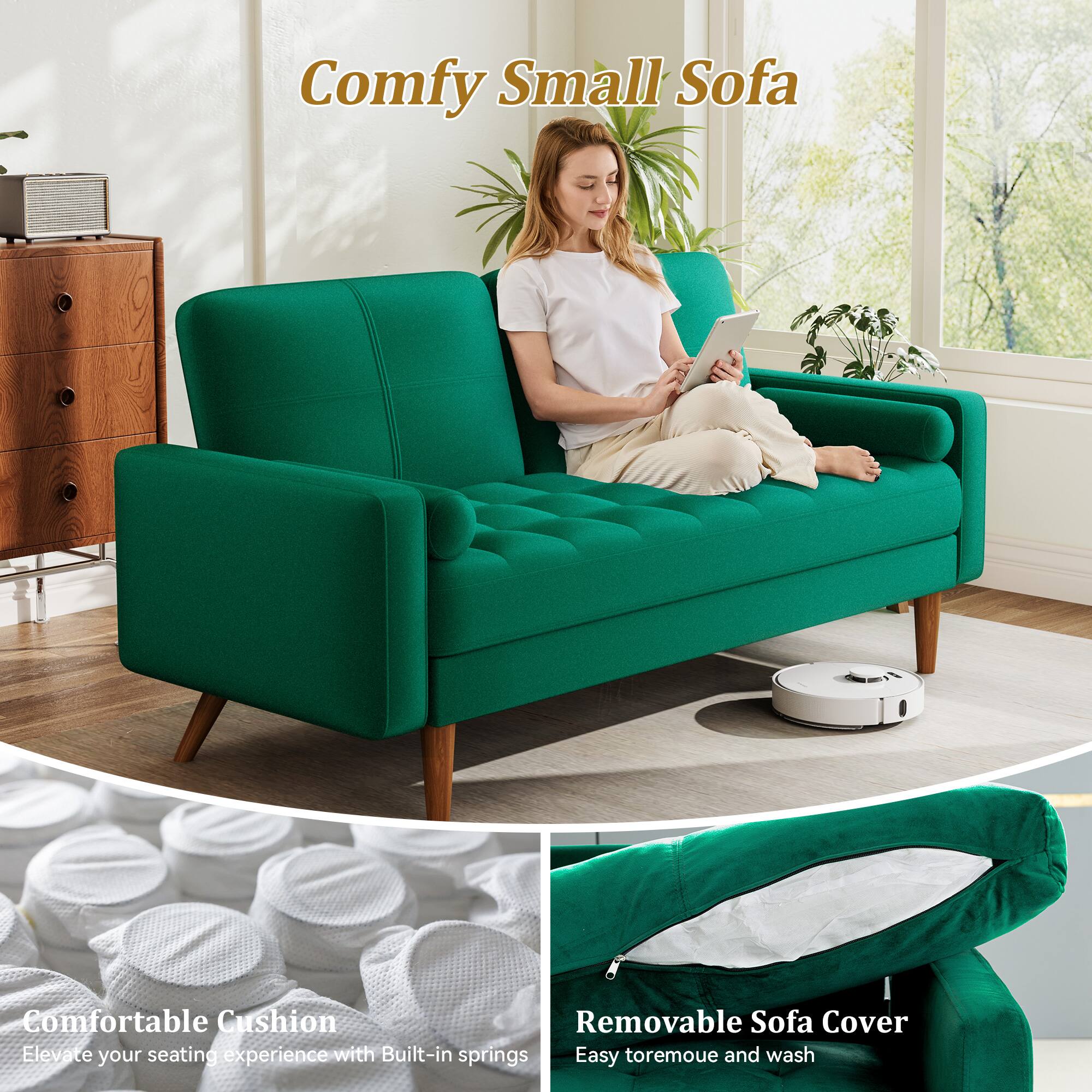 Comfy Small Sofa

Comfortable Cushion
Elevate your seating experience with Built-in springs

Removable Sofa Cover
Easy to remove and wash