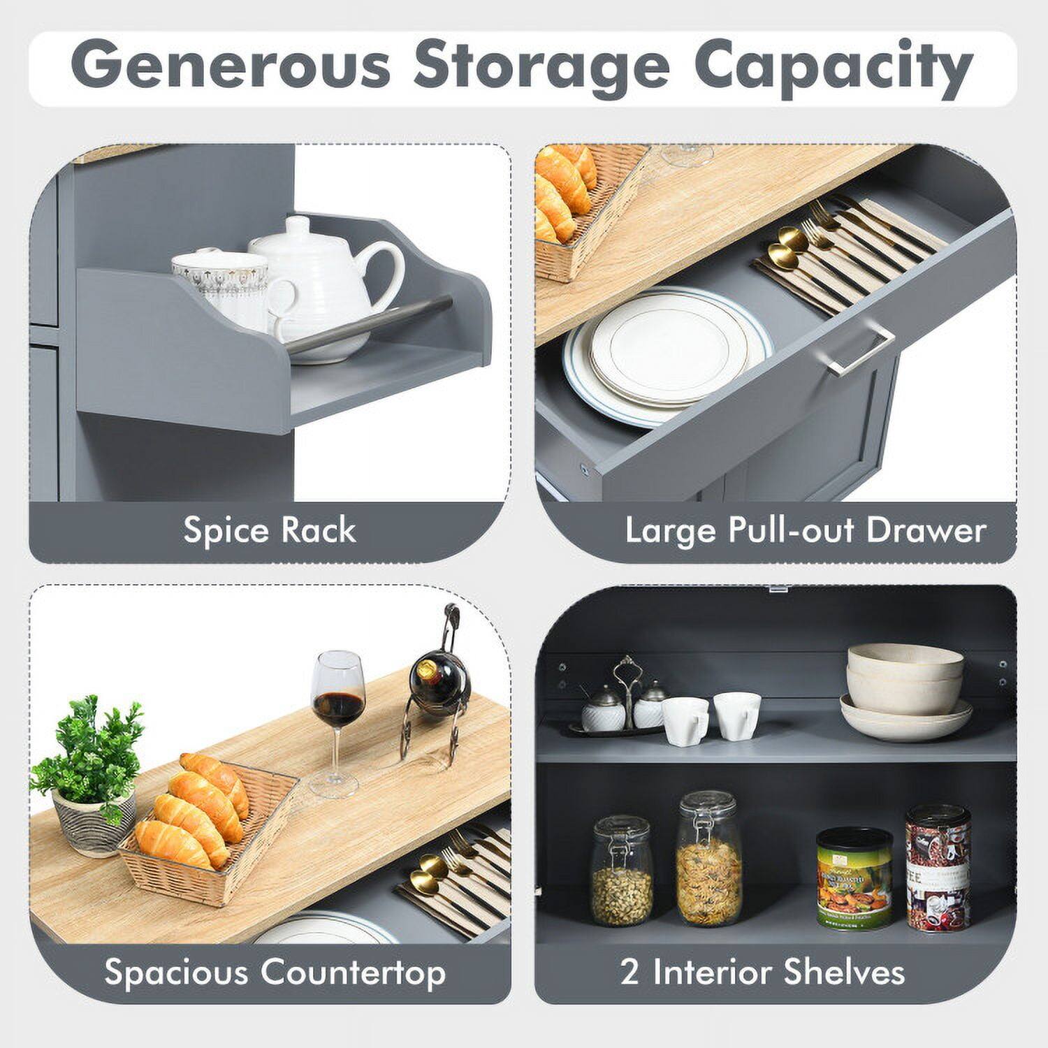 Generous Storage Capacity

- Spice Rack
- Large Pull-out Drawer
- Spacious Countertop
- 2 Interior Shelves