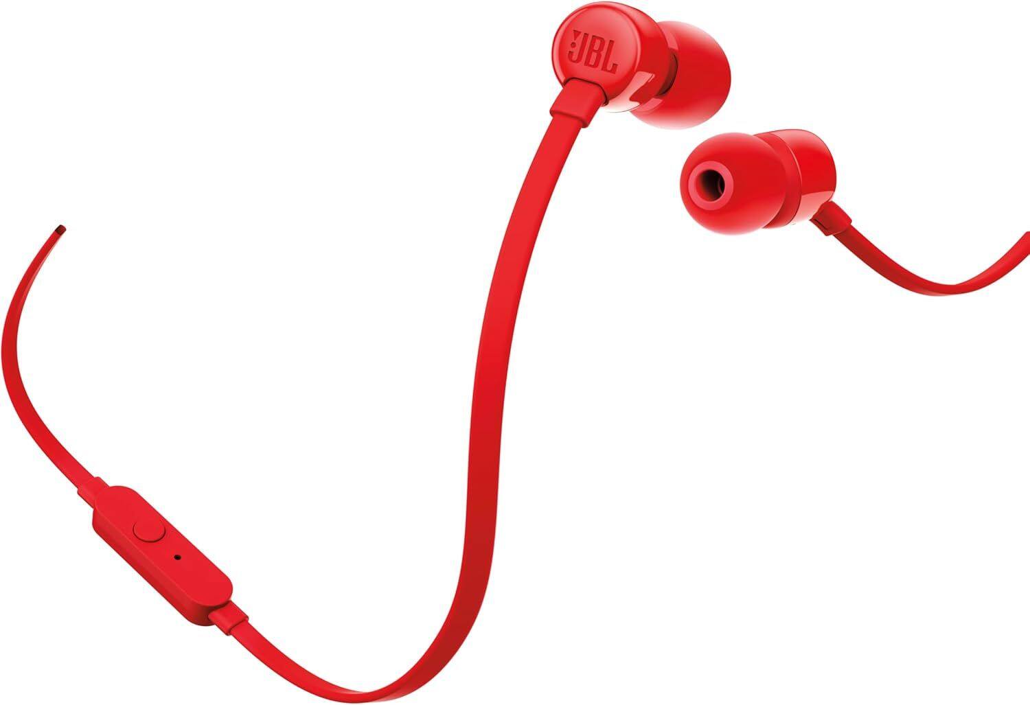 Angle. JBL - JBL TUNE 110 RED In-Ear Tangle-Free Wired Headphones (Red).
