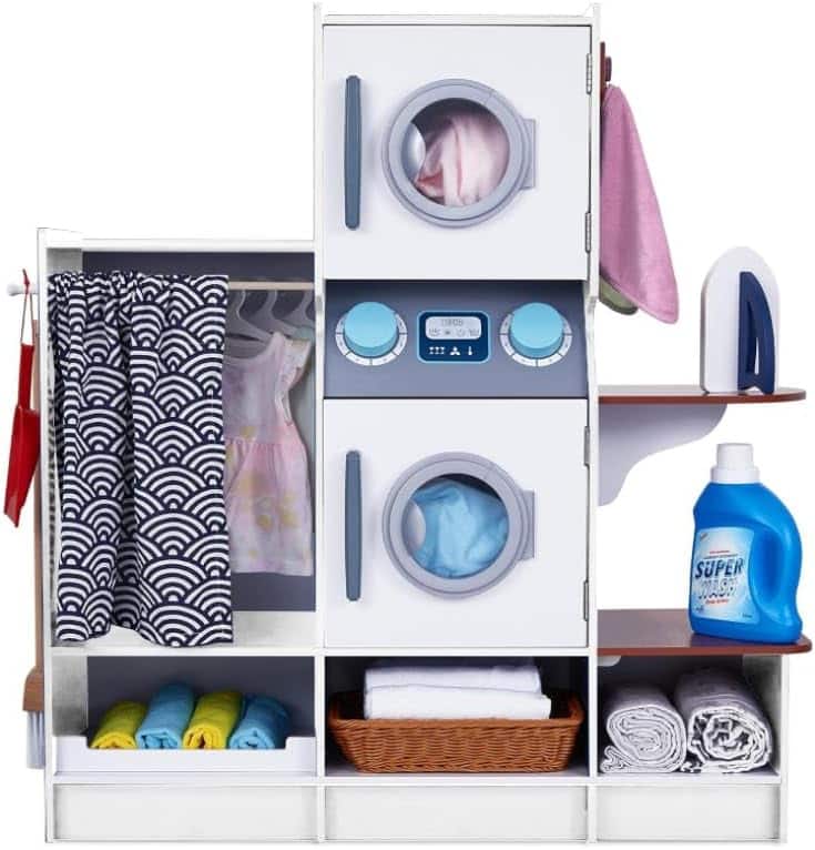Lil' Jumbl - Kids Washer and Dryer Playset, Wooden Pretend Laundry Play Set for Kids - White
