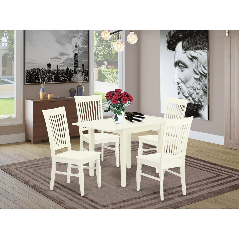 Angle. East West Furniture - Dining Room Set Linen White - Brown.