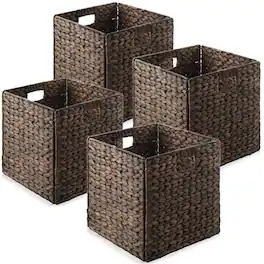 Casafield - 13 x 13-in Water Hyacinth Storage Baskets - 4 Pack - Espresso