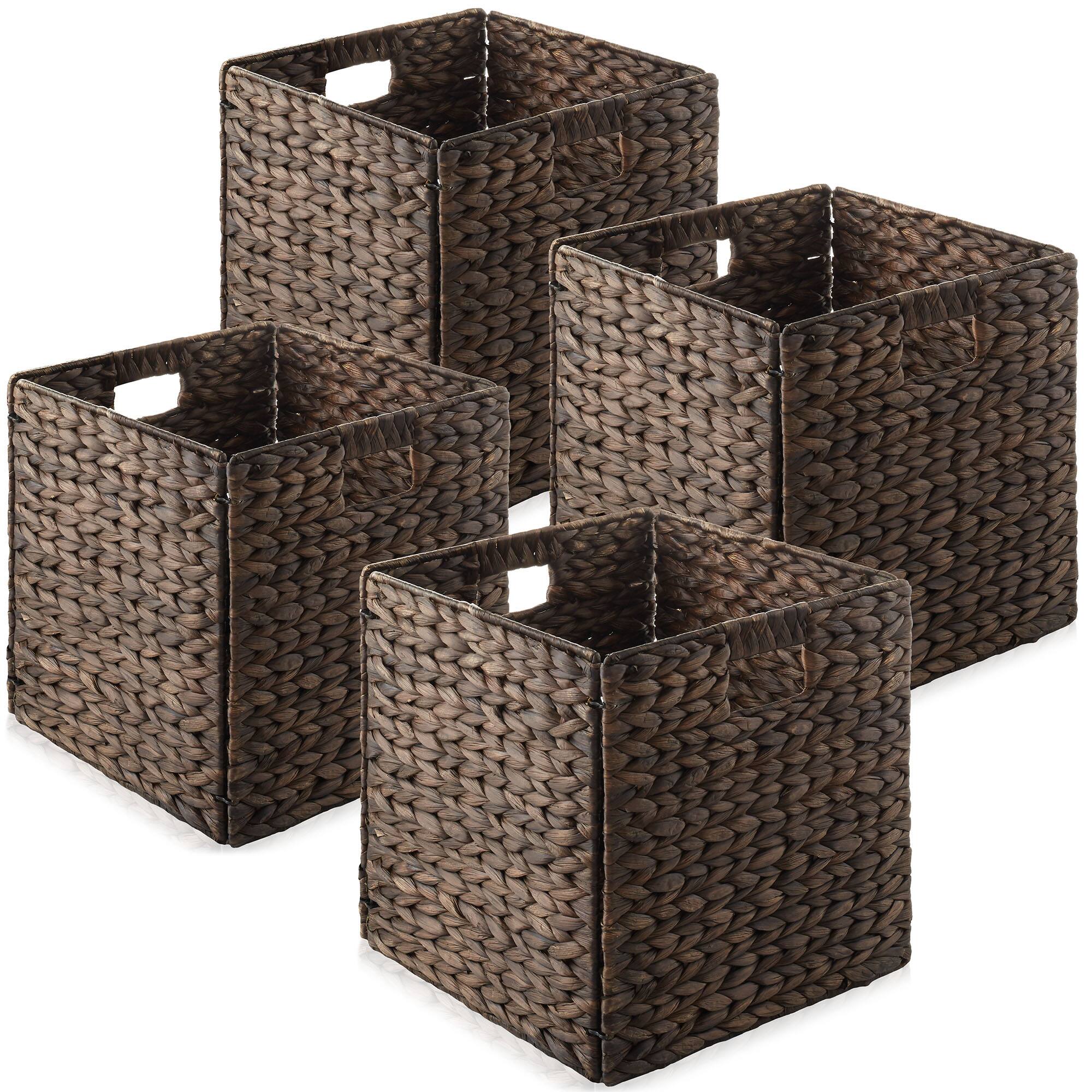 Front. Casafield - 13 x 13-in Water Hyacinth Storage Baskets  - 4 Pack - Espresso.