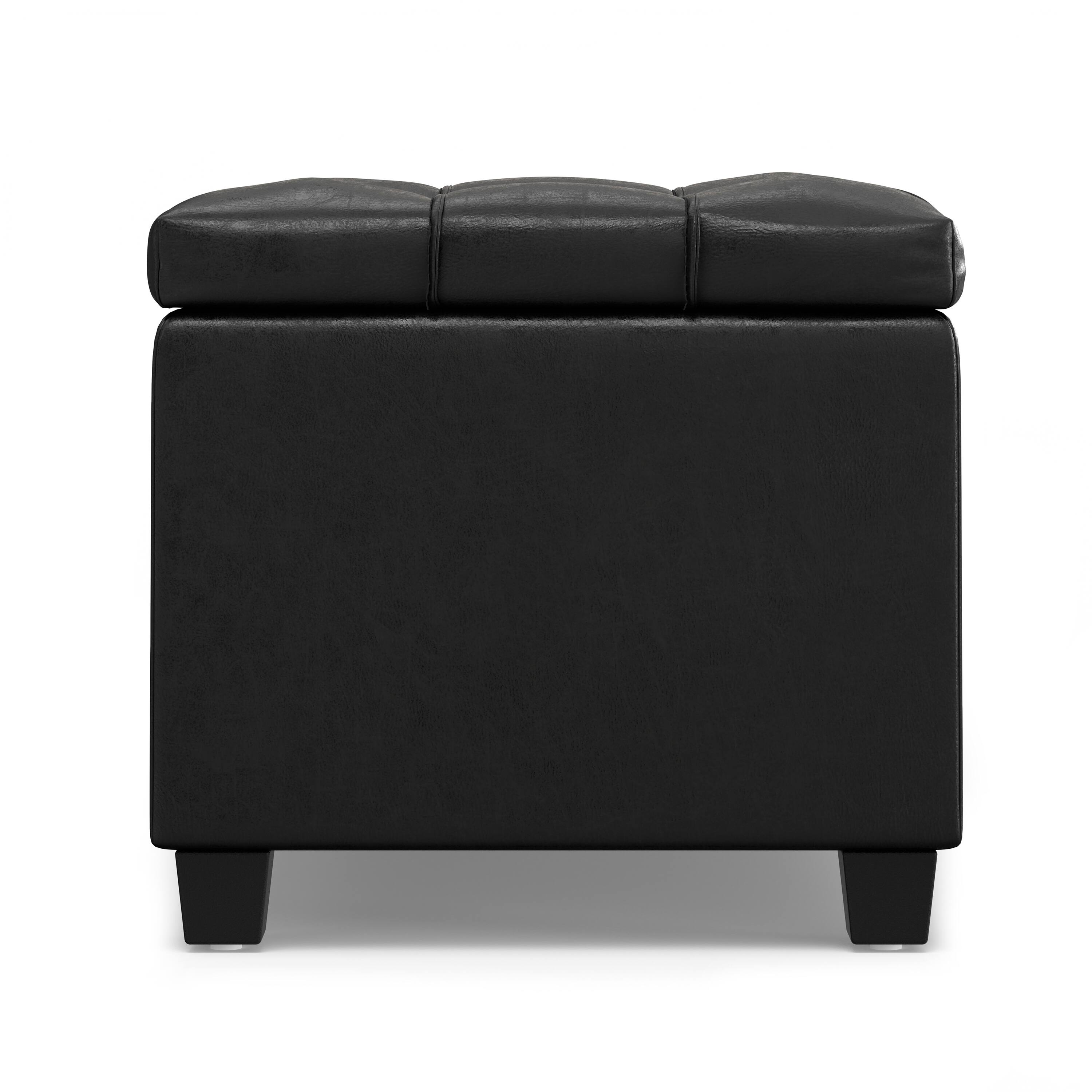 Alt View 2. Simpli Home - Sienna 33 inch Wide Storage Ottoman Bench in Distressed Black Vegan Leather - Distressed Black.