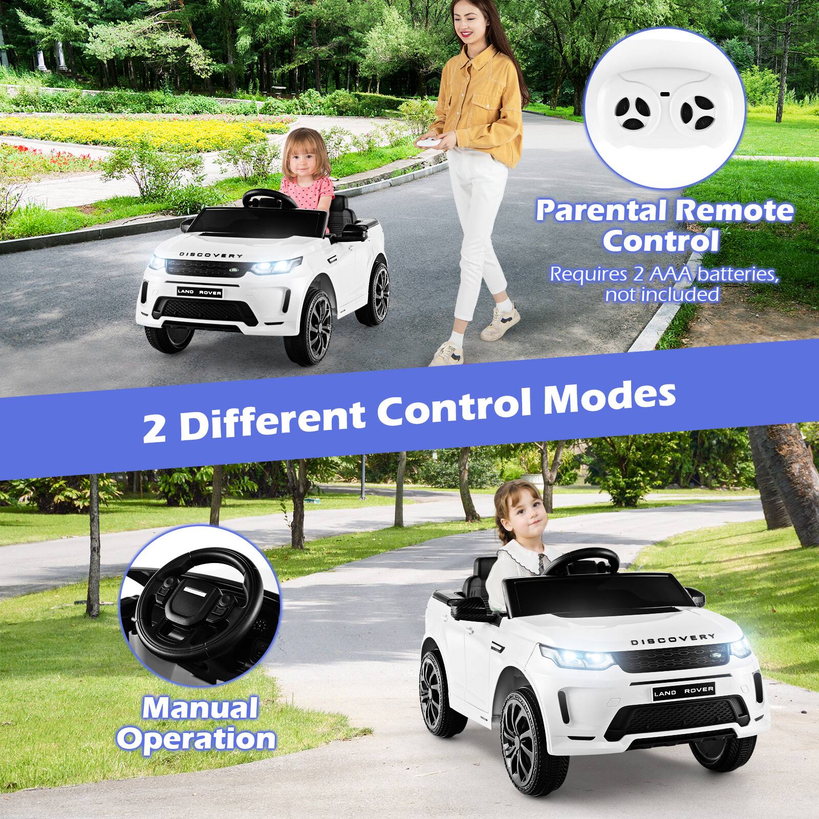 Parental Remote Control  
Requires 2 AAA batteries, not included  

2 Different Control Modes  

Manual Operation