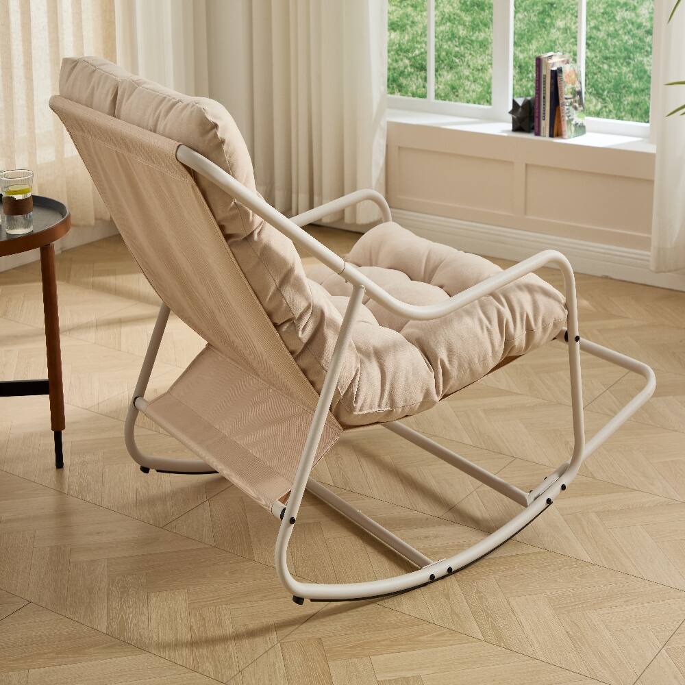 Alt View 9. Loheer - Loheer Outdoor Rocking Chair Beige Armless Steel Frame Rocker with Thick Cushion 300 lbs Capacity - Beige.