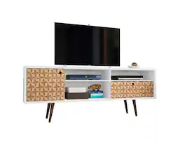 Manhattan Comfort - Liberty Mid-Century Modern 71" TV Stand - Natural and White