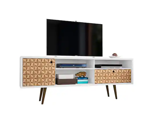 Front. Manhattan Comfort - Liberty Mid-Century Modern 71" TV Stand in Natural and White - Natural and White.
