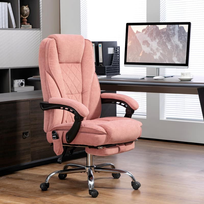 HTUTWOO - Massage Office Chair with Heat & Foot Rest, 6 Vibration Points, Adjustable Height,for Home Office, Study - Pink
