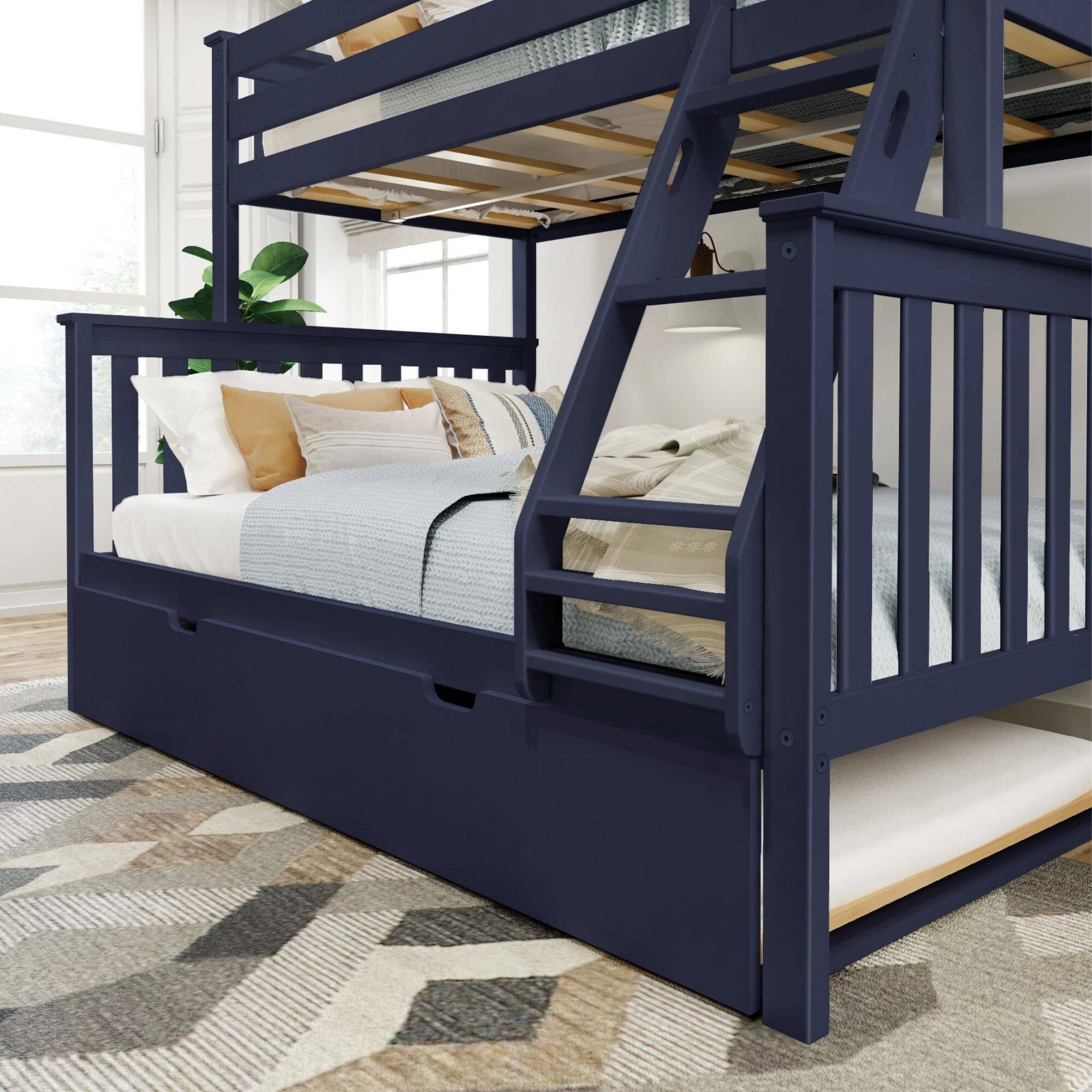 Alt View 3. Plank+Beam - Classic Twin over Full Bunk Bed Bed + Trundle, Blue - Blue.