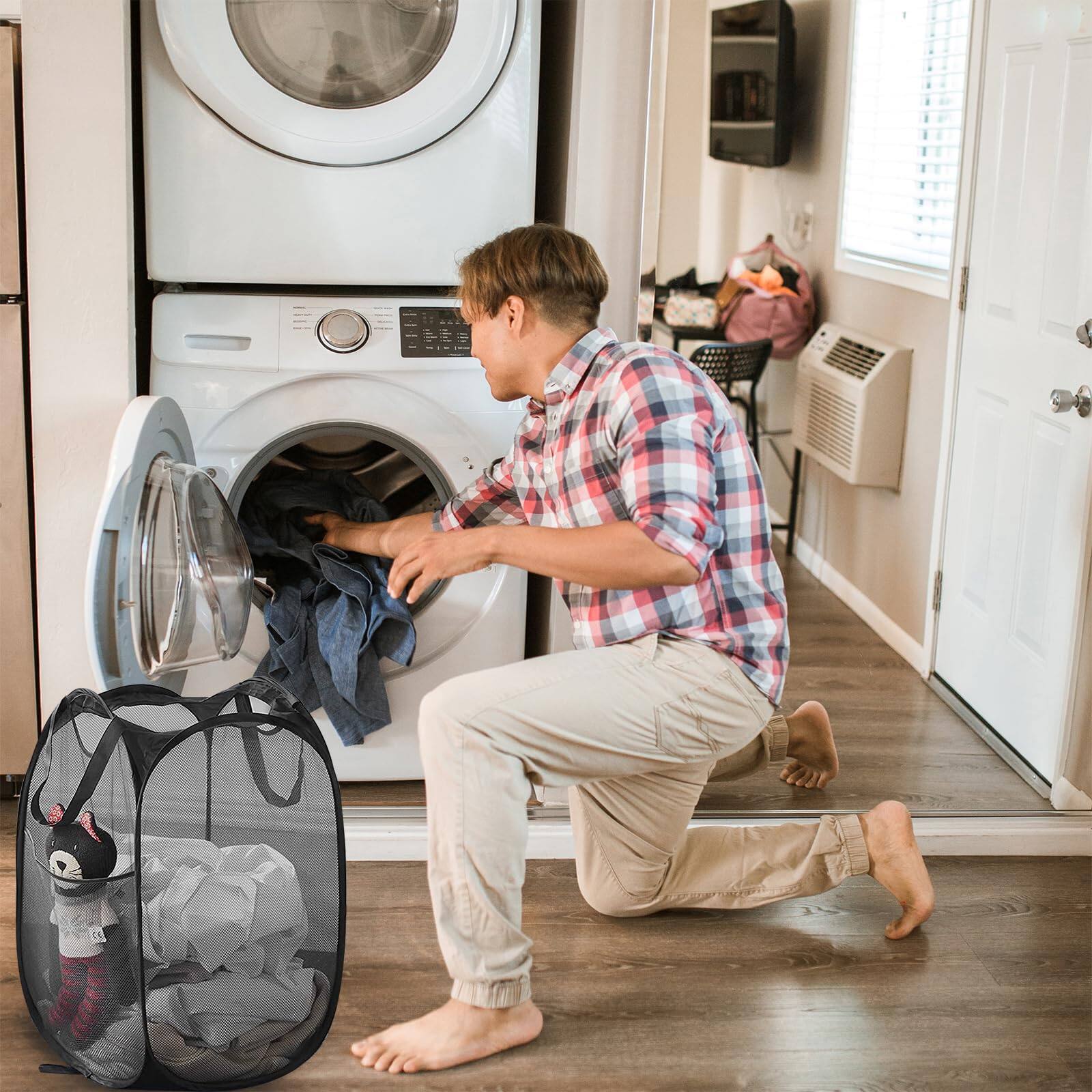 Alt View 5. Dapper Styles - Collapsible Pop Up Laundry Hamper Mesh Foldable Basket - 28" X 16" 16" - 1P Grey.