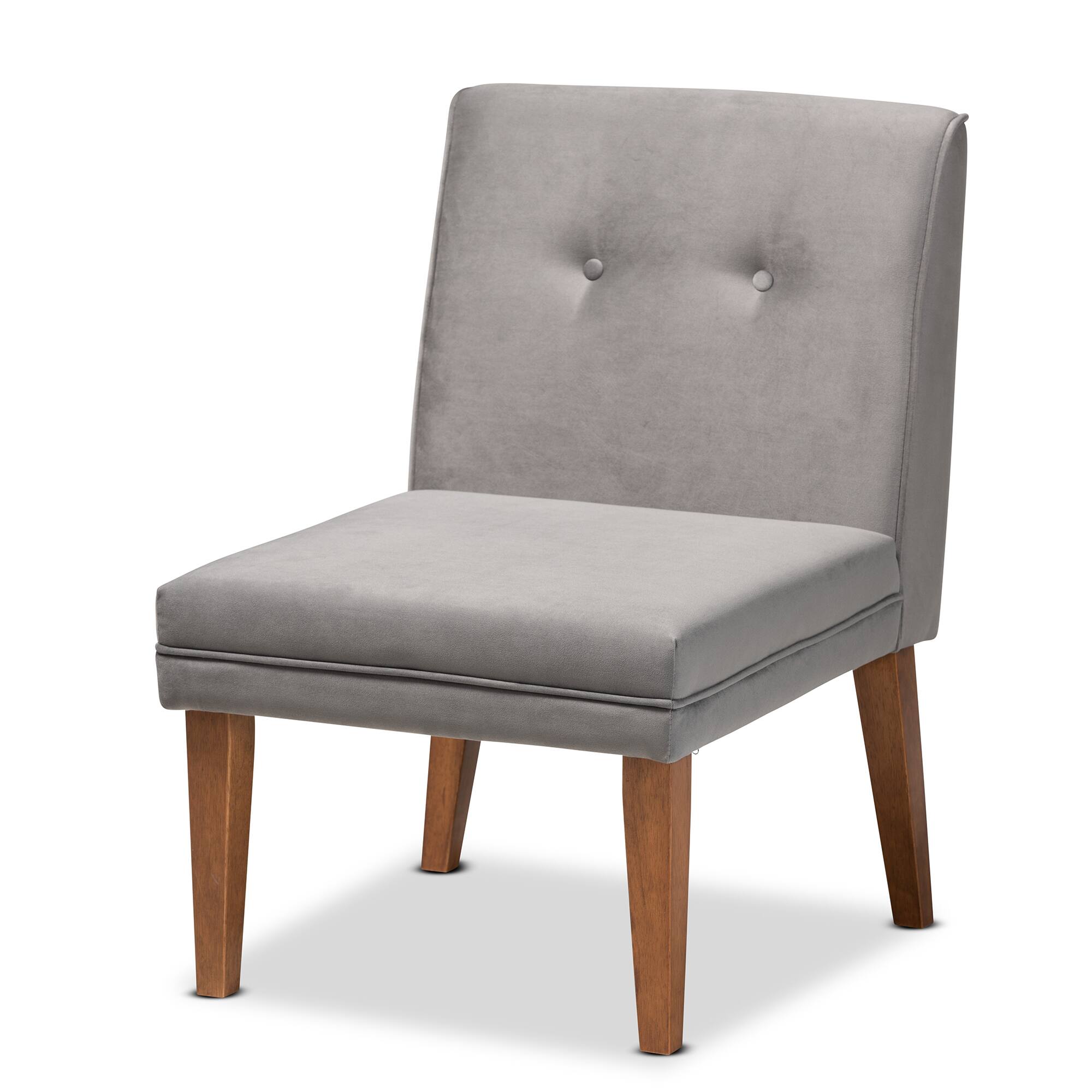 Front. Baxton Studio - Stewart Mid-Century Modern Velvet Upholstered and Finished Wood Dining Chair - Grey/Walnut Brown.