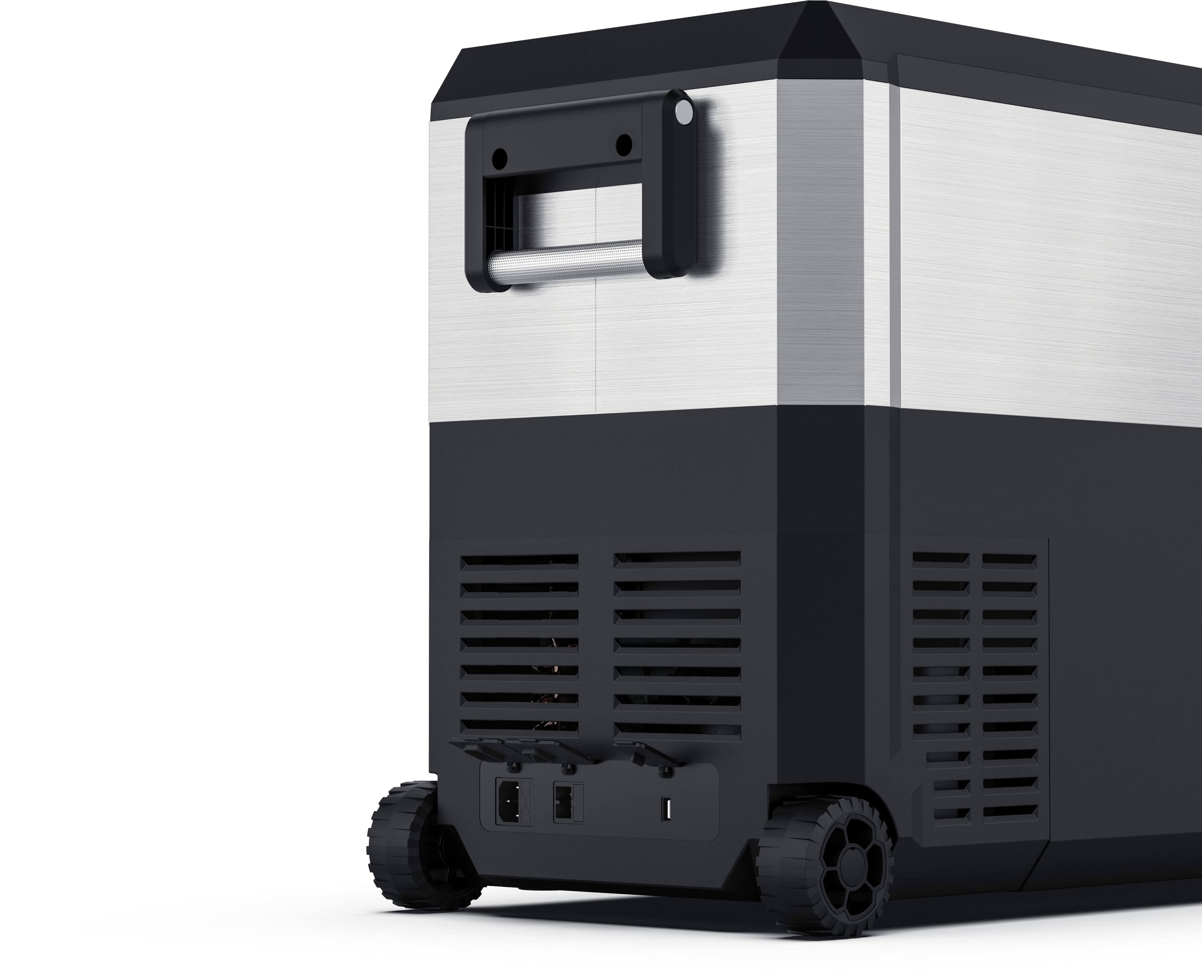 Left. ICECO - JP50 Pro Dual Zone Wheeled 51QT Portable Cooler Silver - Black/Silver.