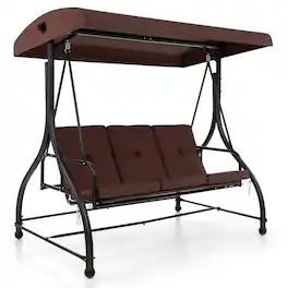 Costway - 3-Seat Outdoor Converting Patio Swing Glider Adjustable Canopy Porch Swing - Coffee