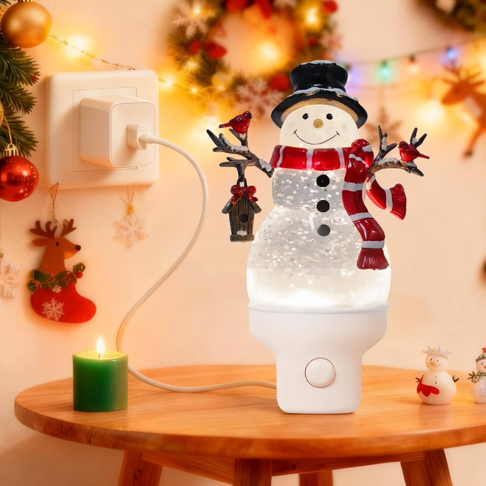 Alt View 3. MAGICAL RUBS - Christmas Snowman Night Light Plug Into Wall Water Swirling Glitter Usb Portable Decorative Decoration For Adults Bed... - Children Seesaw.