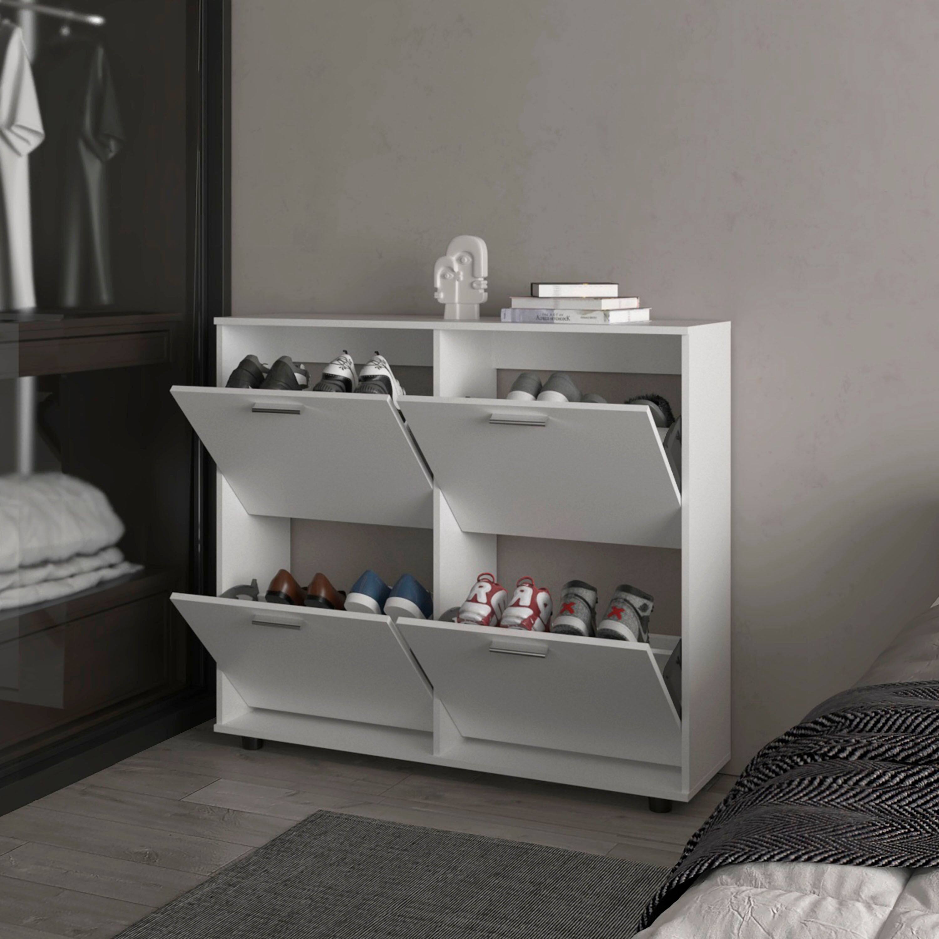 Angle. TinyHomie - White Tilt-Out Shoe Storage Cabinet with Multiple Compartments and Modern Desig - White.