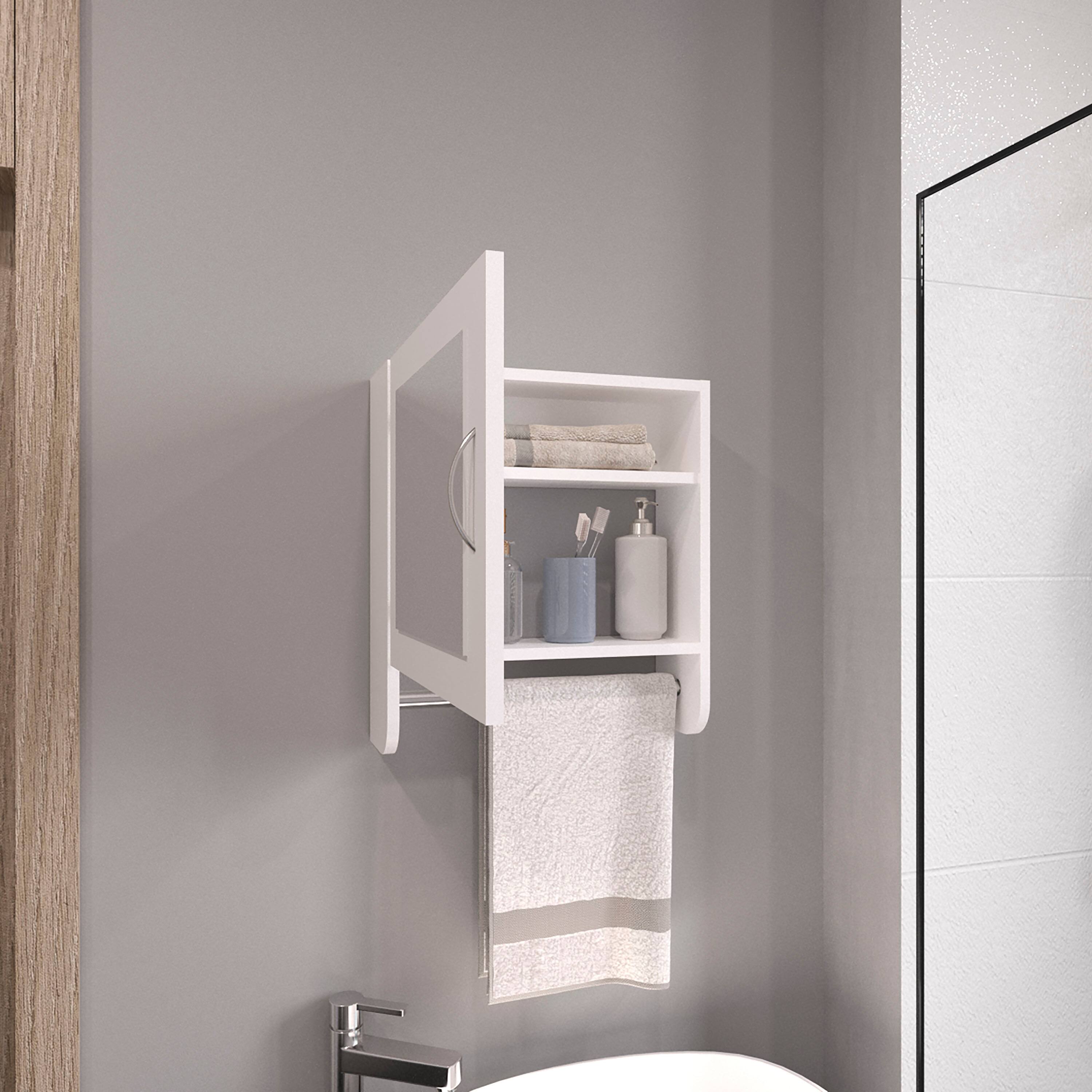 Left. TuHome - Botiq Mirror Medicine Cabinet With Towel Rack White, One Door With Two Interior Shelves For Bathroom - White.