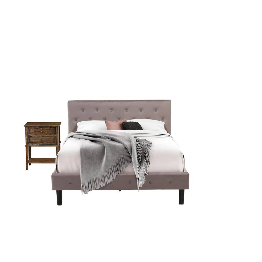 Alt View 4. East West Furniture - NL14Q-1VL07 2 Pc Bed Set - 1 Bed Brown Taupe Velvet Fabric Headboard and 1 Night Stand - Distressed Jacobean Finish - Taupe Brown.