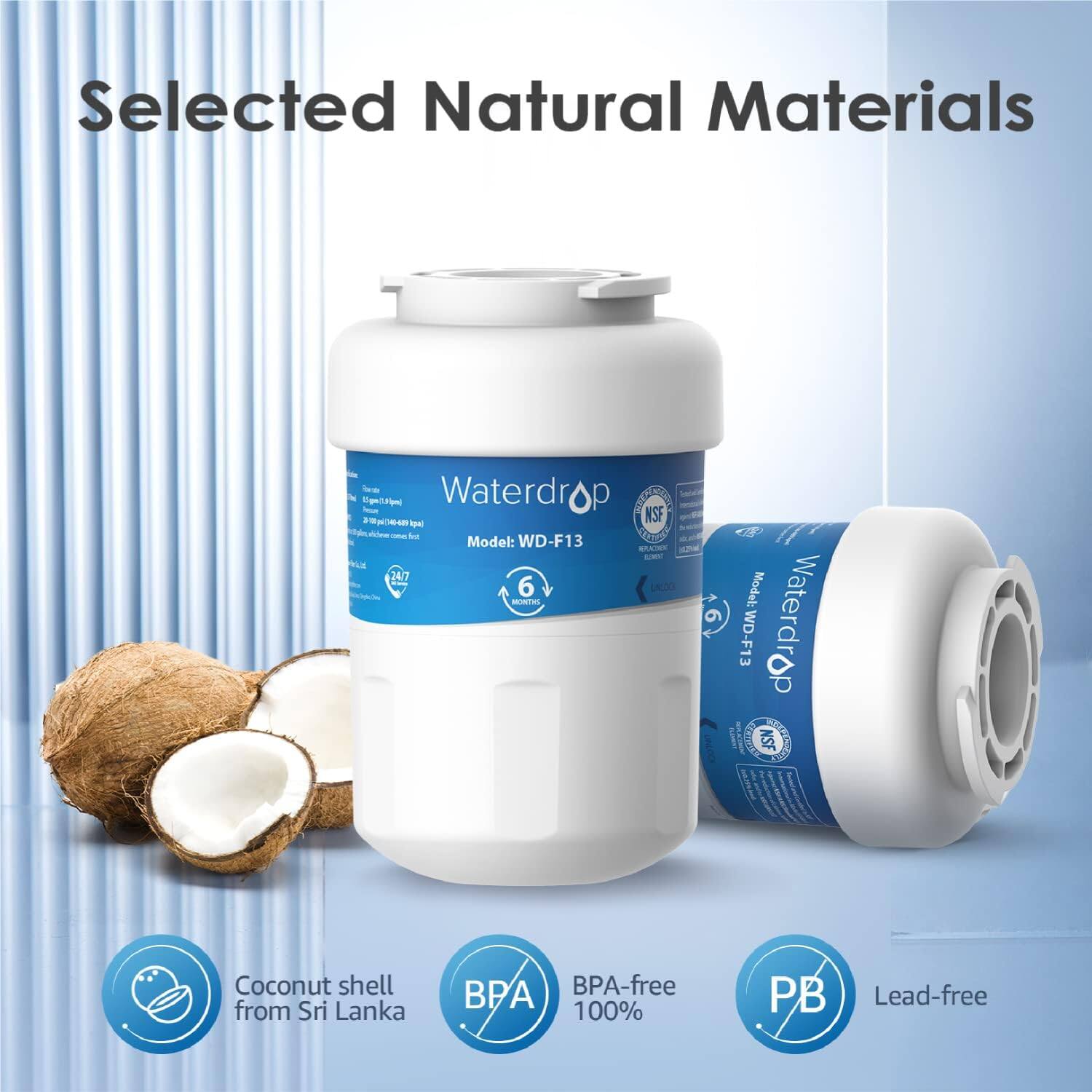 Selected Natural Materials - Waterdrop I e NSF t Vlee - - CA Model: WD-F13 PLa 247 6 LILOO -m  Model: WD-F13 Waterdrop aC NSF Coconut shell from Sri Lanka BPA BPA-free 100% PB Lead-free
