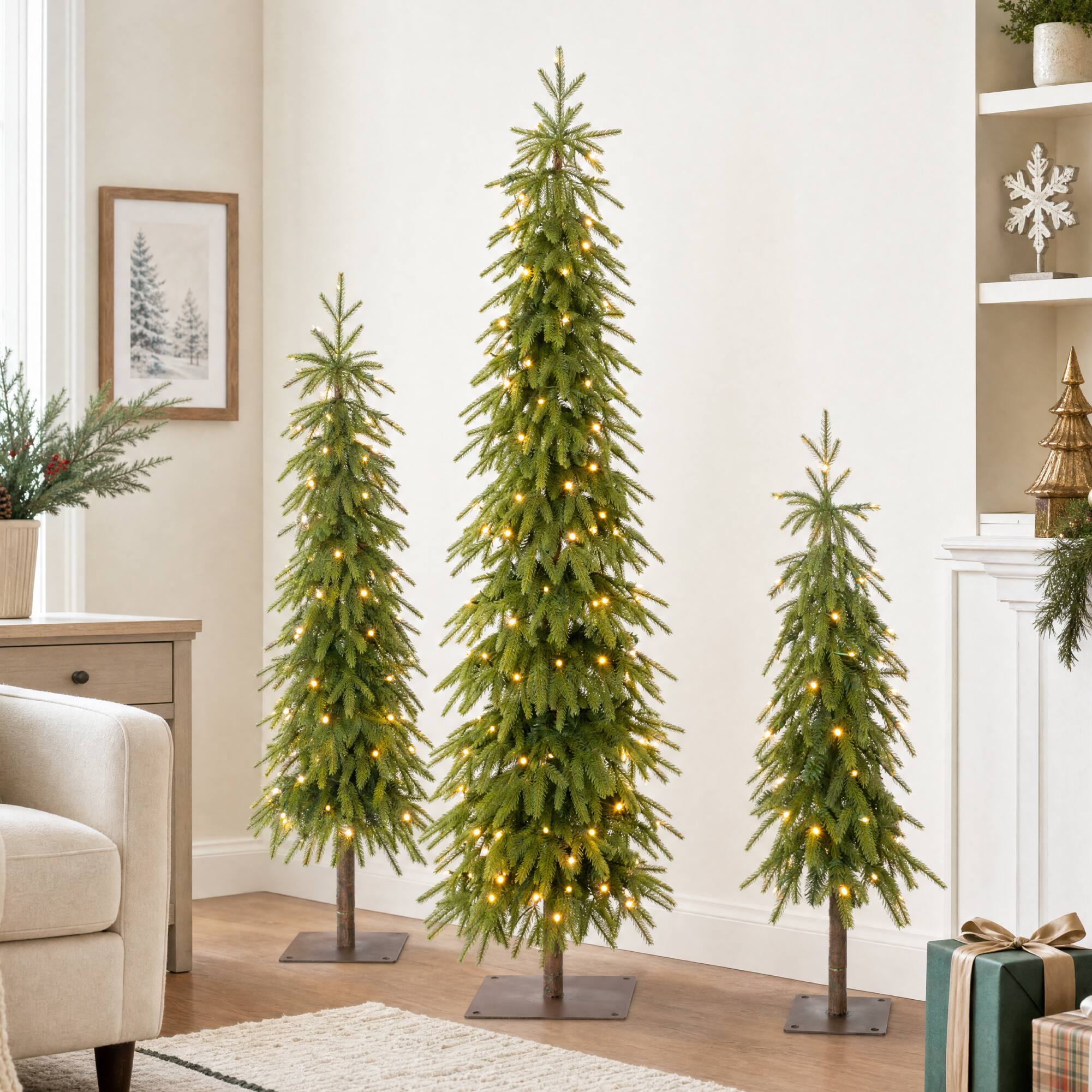 Alt View 3. Best Choice Products - Best Choice Products 3ft/4.4ft/6ft Artificial Downswept Aspen Christmas Tree Twinkling White LEDs Slim Alpine Decor - Green.
