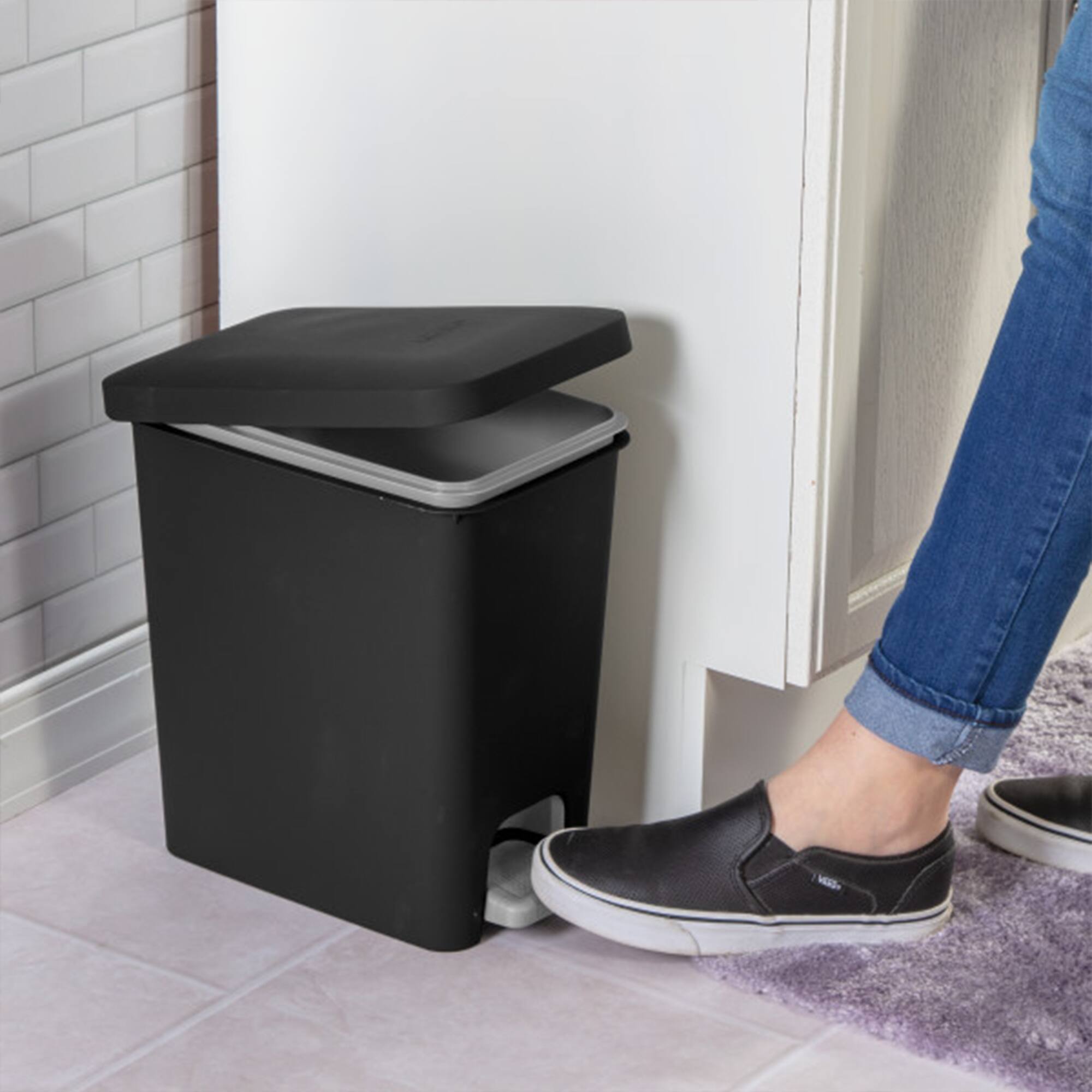 Alt View 2. Sterilite - Sterilite 2.7 Gallon Rectangular Step On Trash Bin Wastebasket, Black (2 Pack) - Black.