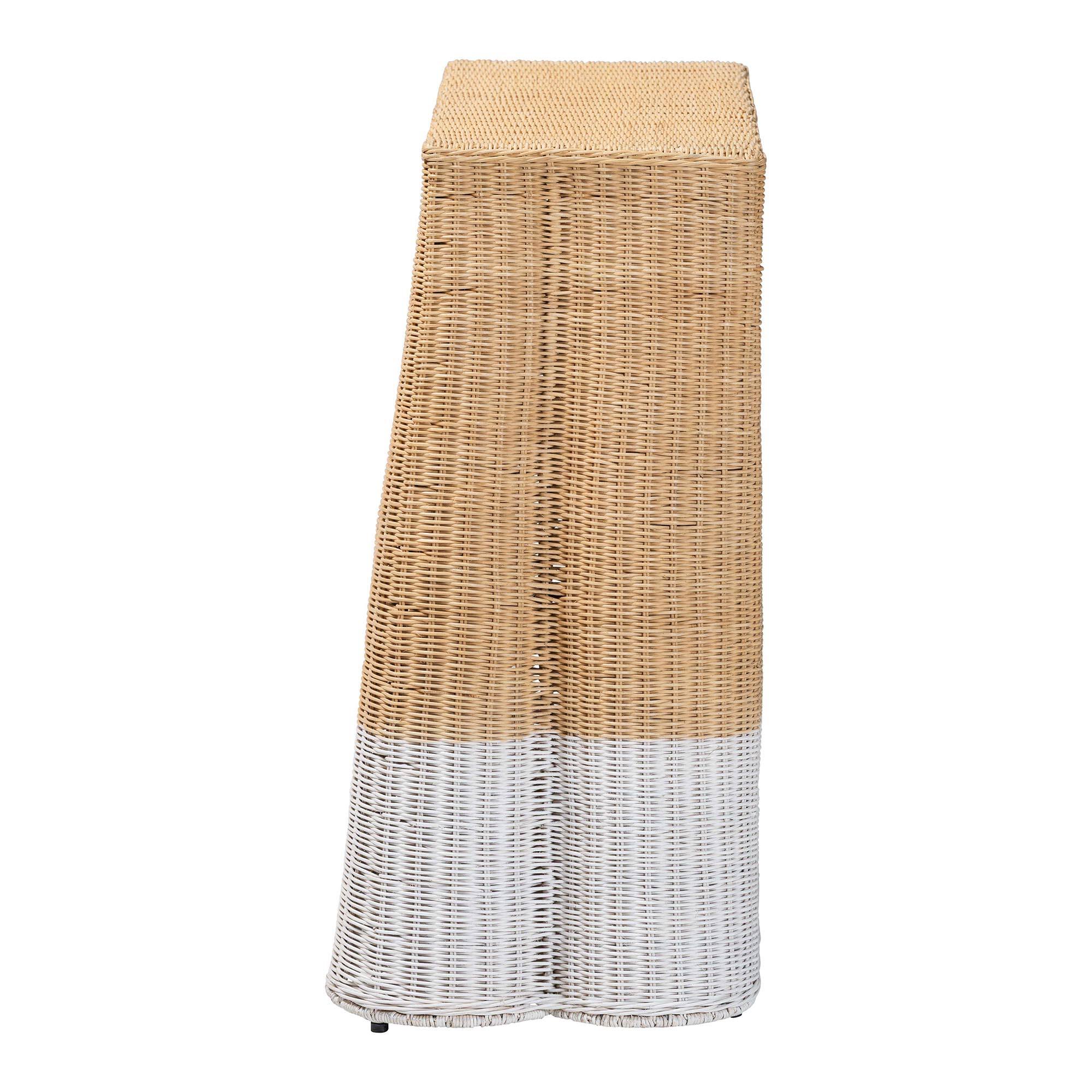 Left. bali & pari - bali & pari Palm Scallop Natural Rattan Console Table - Handwoven Wicker Accent Table, Rectangle 36", White/Natural - Natural Brown/White.