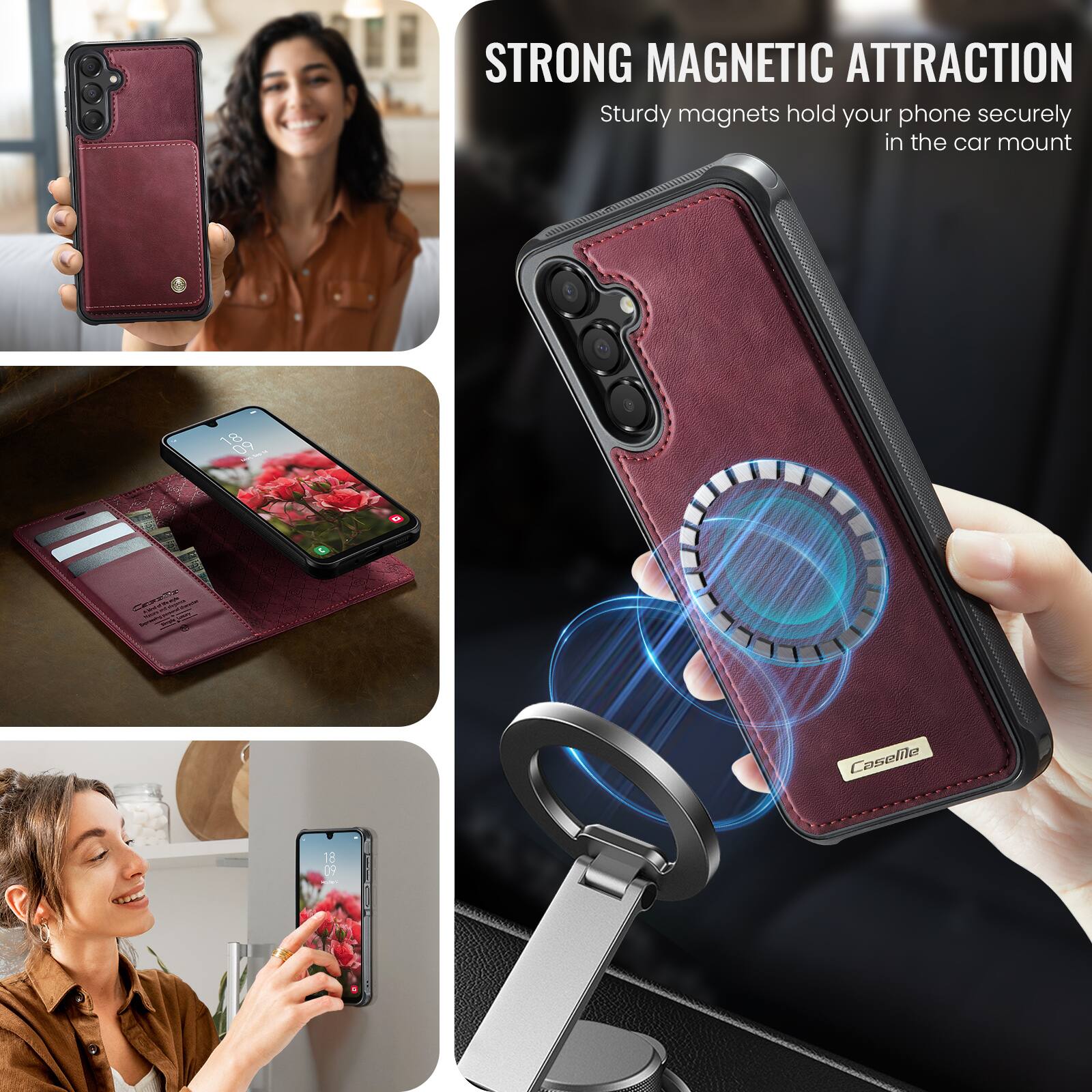 STRONG MAGNETIC ATTRACTION  
Sturdy magnets hold your phone securely in the car mount