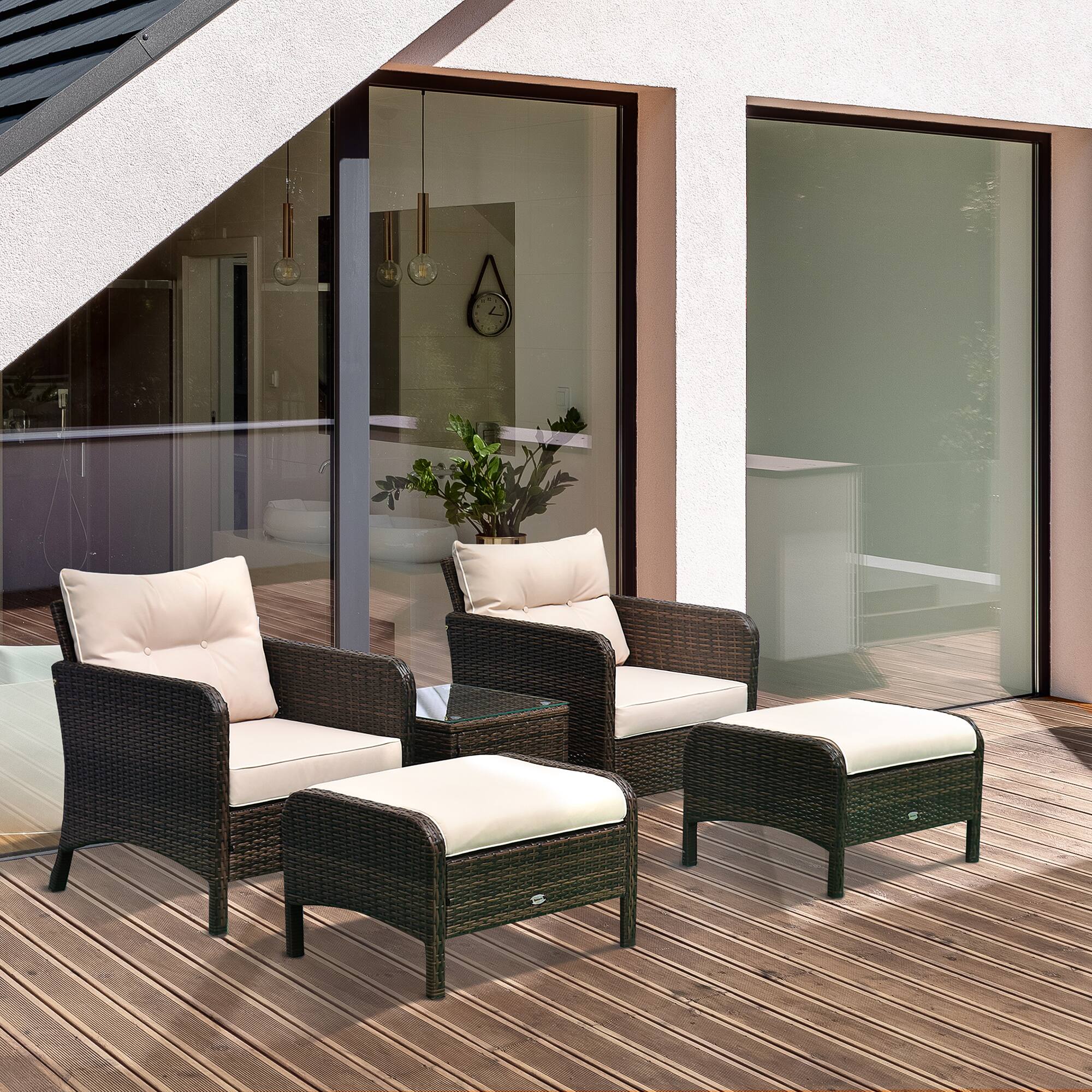 Alt View 1. Outsunny - Pieces Rattan Wicker Lounge Chair Outdoor Patio Conversation Set with 2 Cushioned Chairs - Beige.