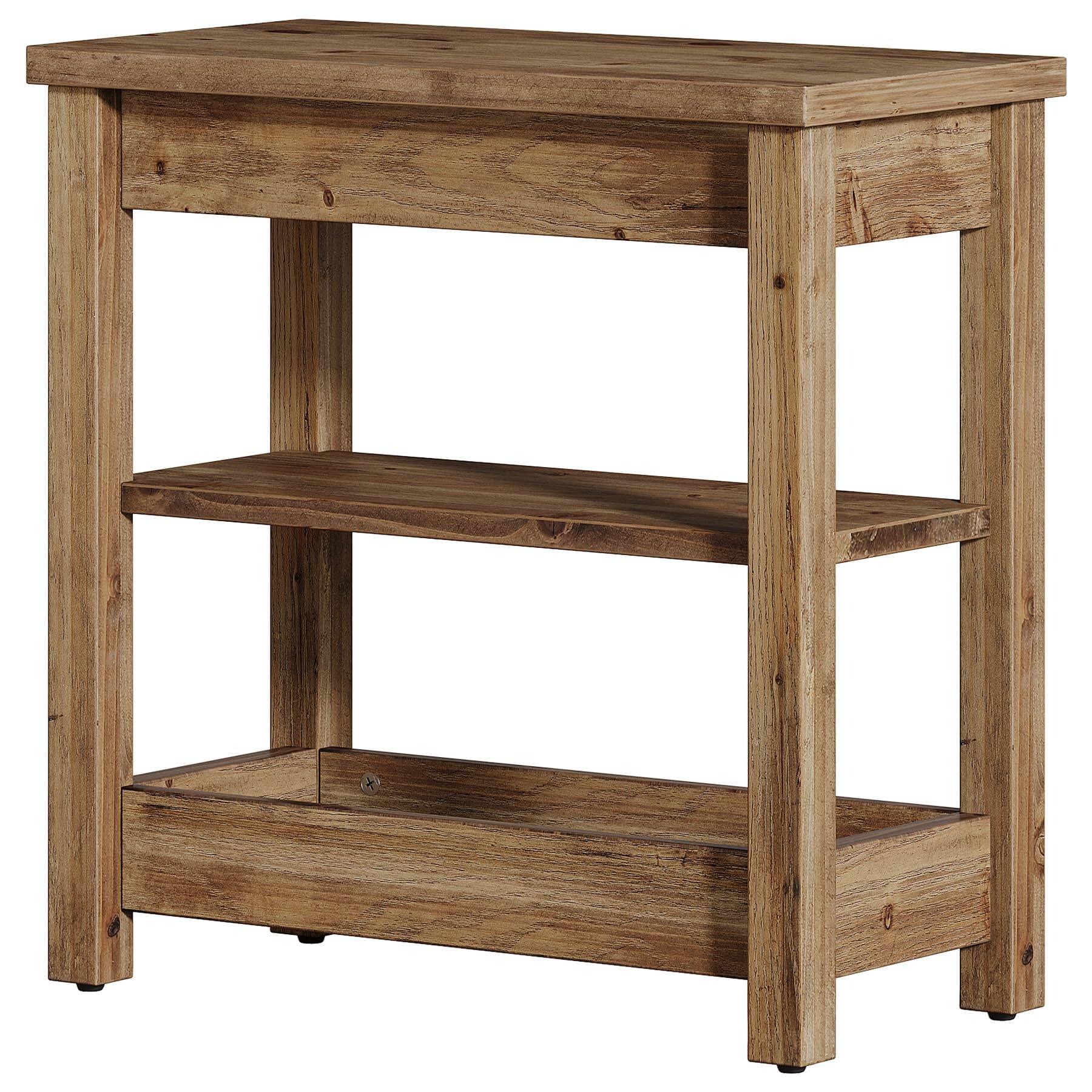 Back. Tribesigns - Solid Wood End Table, 60cm Farmhouse Narrow Sofa Side Table - Brown.