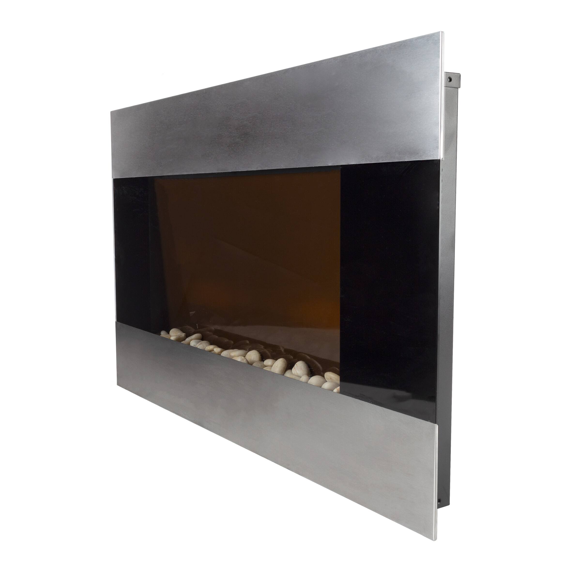 Left. Northwest - Wall Mount Electric Fireplace, Silver - Black.