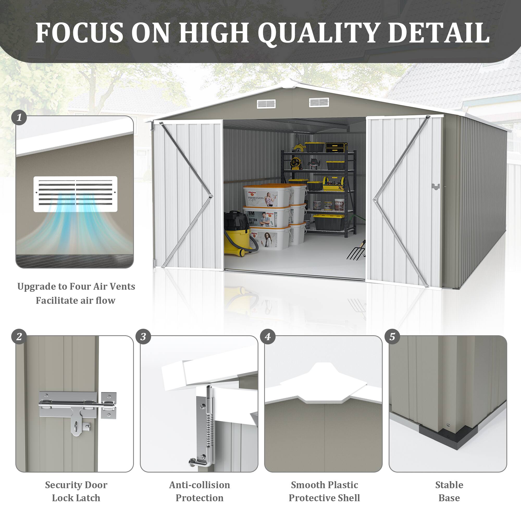 FOCUS ON HIGH QUALITY DETAIL

1. Upgrade to Four Air Vents Facilitate air flow

2. Security Door Lock Latch

3. Anti-collision Protection

4. Smooth Plastic Protective Shell

5. Stable Base