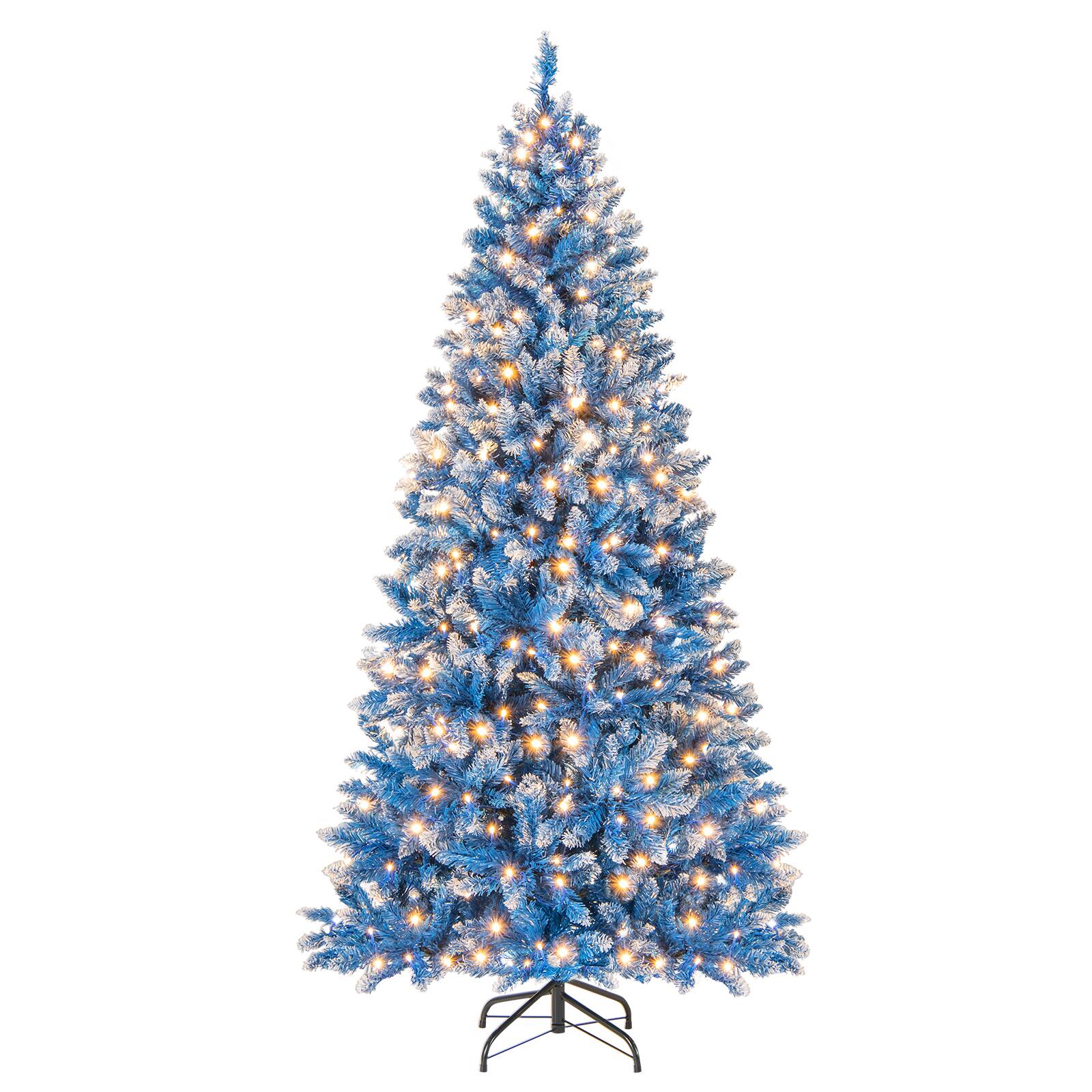 Gymax - 6 FT Pre-Lit Artificial Christmas Tree Hinged Xmas Tree w/ 767 Frosted PVC Branch Tips - Blue