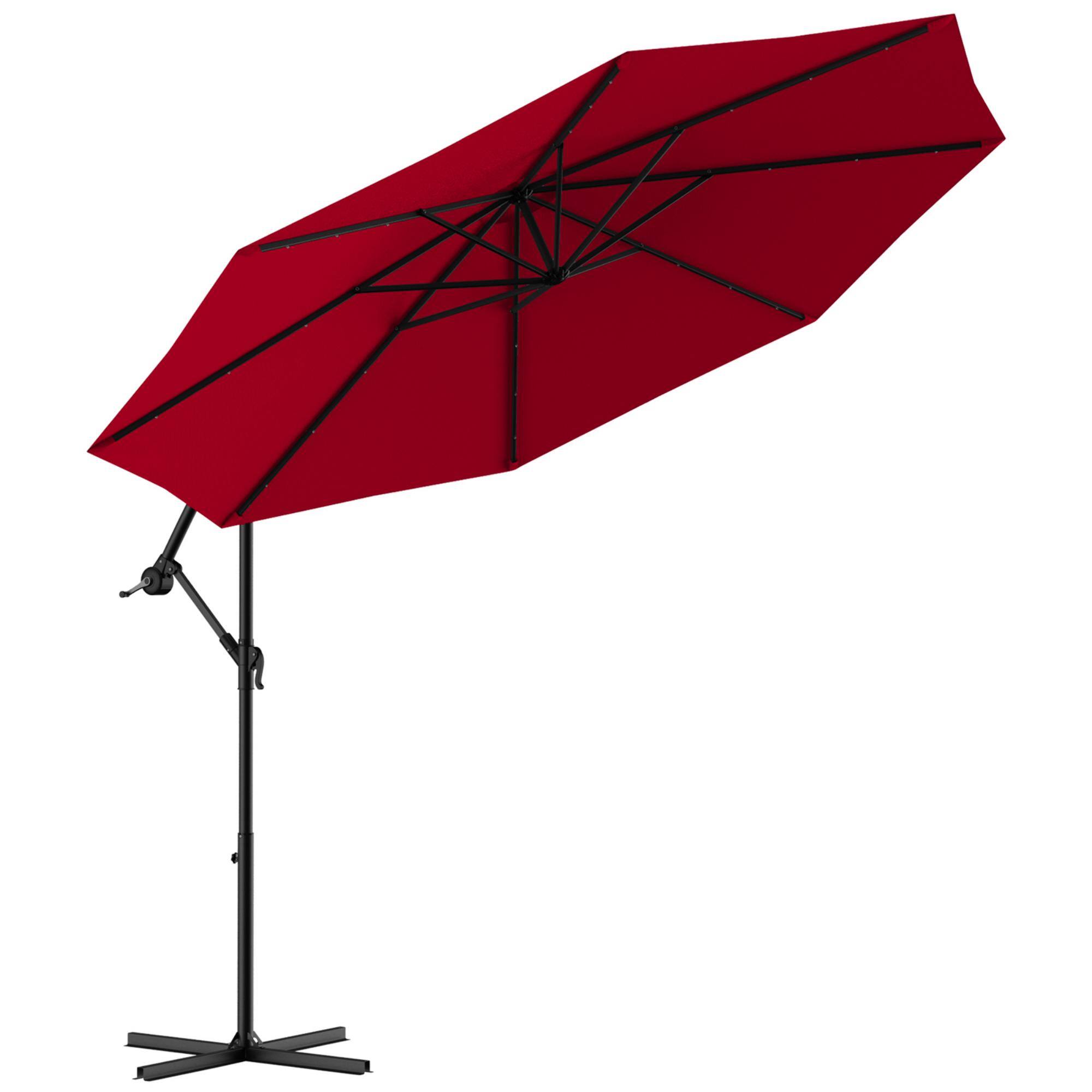 Alt View 1. Gymax - Gymax 10Ft Patio Solar LED Outdoor Offset Hanging Umbrella w/ 24 Lights Burgundy - Burgundy.